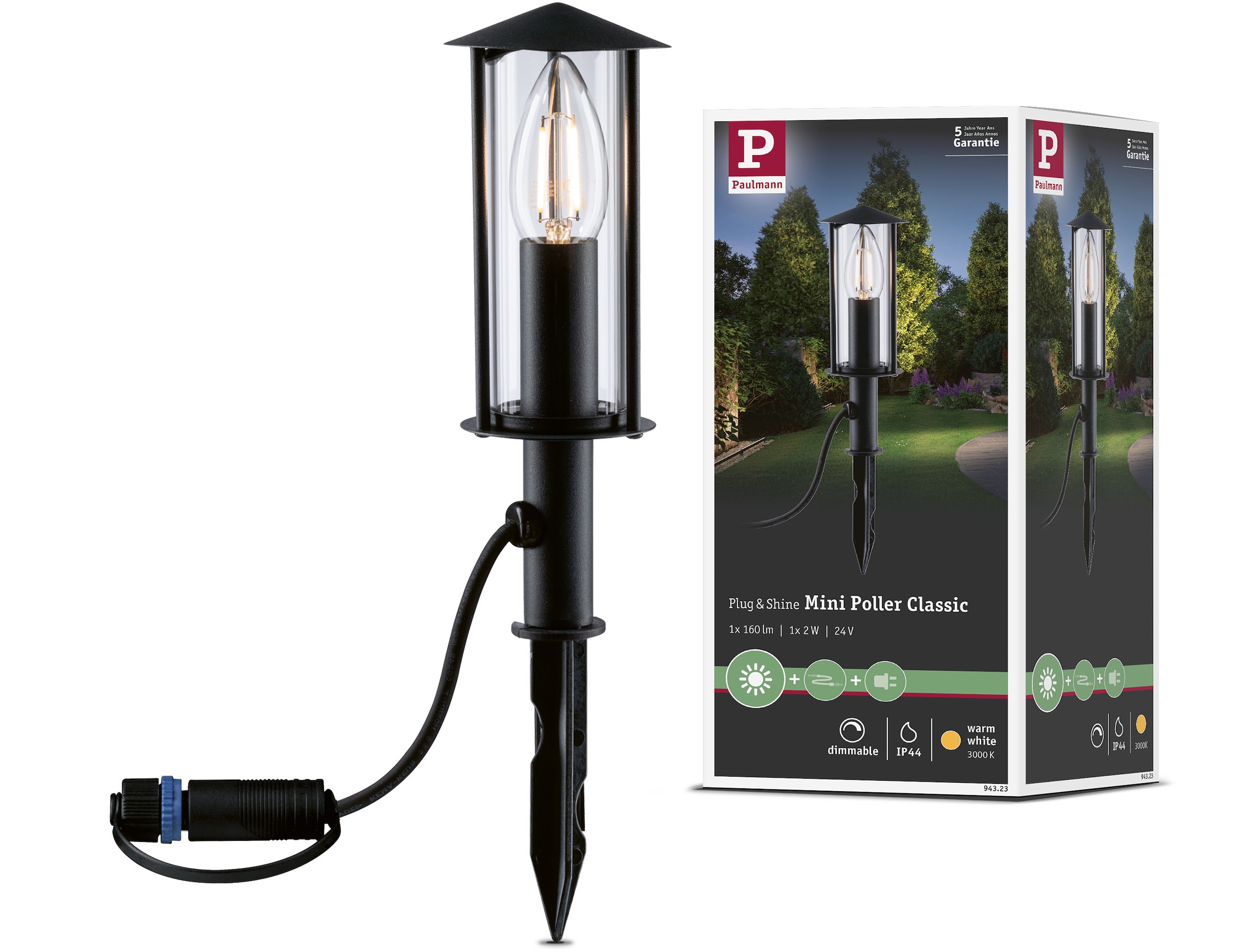 Paulmann LED Gartenleuchte "Poller", 1 flammig, Leuchtmittel E14  LED wechselbar, E14, IP44 2W 24V Anthrazit E14