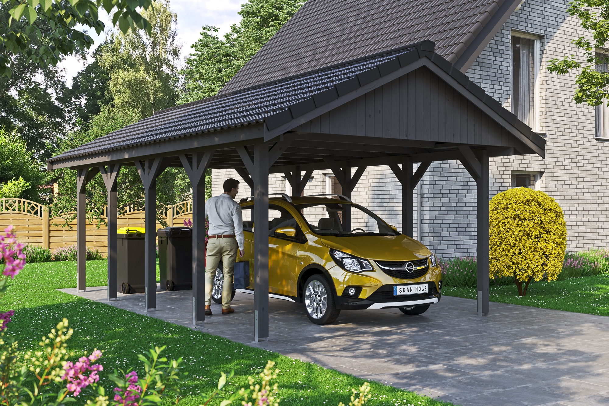 Skanholz Einzelcarport »Wallgau«, Nadelholz, 340 cm, Schiefergrau, mit Dachlattung
