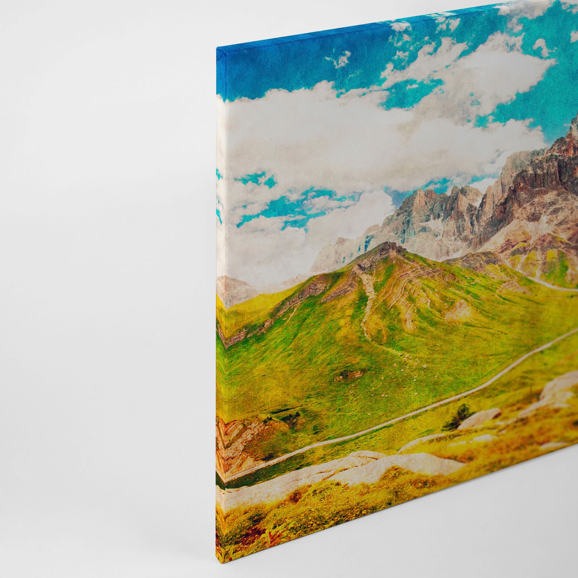 A.S. Création Leinwandbild »dolomiti«, Kunst-Berge-Kinder, (1 St.), Keilrahmen Bild Landschaft Berge Leinwand-Bild Wohnzimmer modern Wand