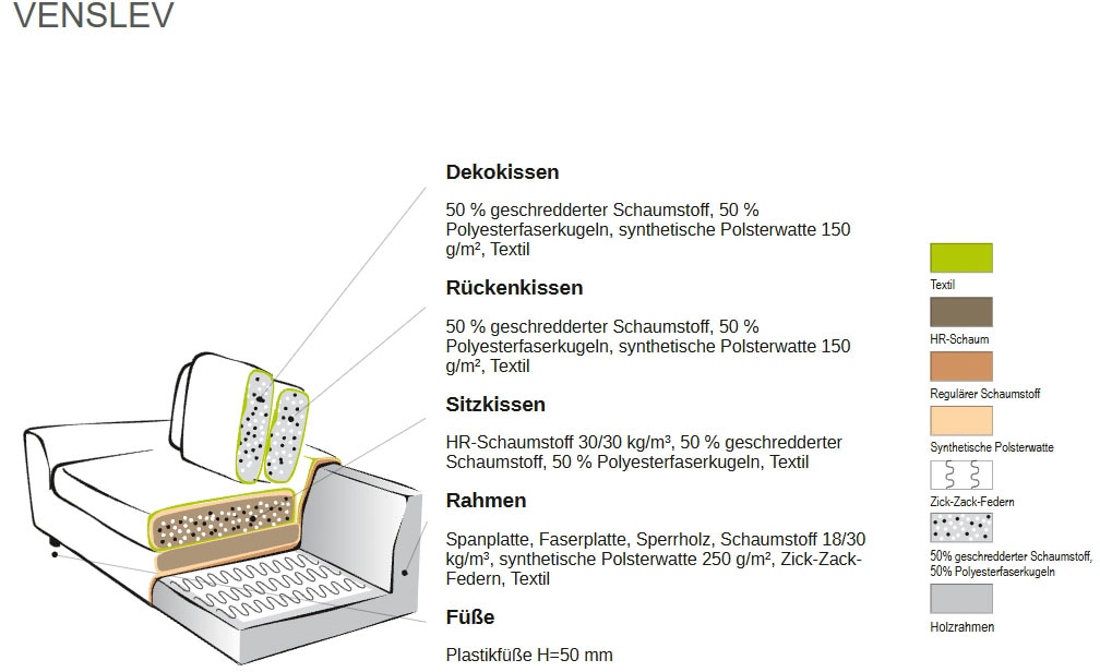 andas Big-Sofa »Venslev«, Lounge-Sofa, mit extra tiefer Sitzfläche und losen Kissen