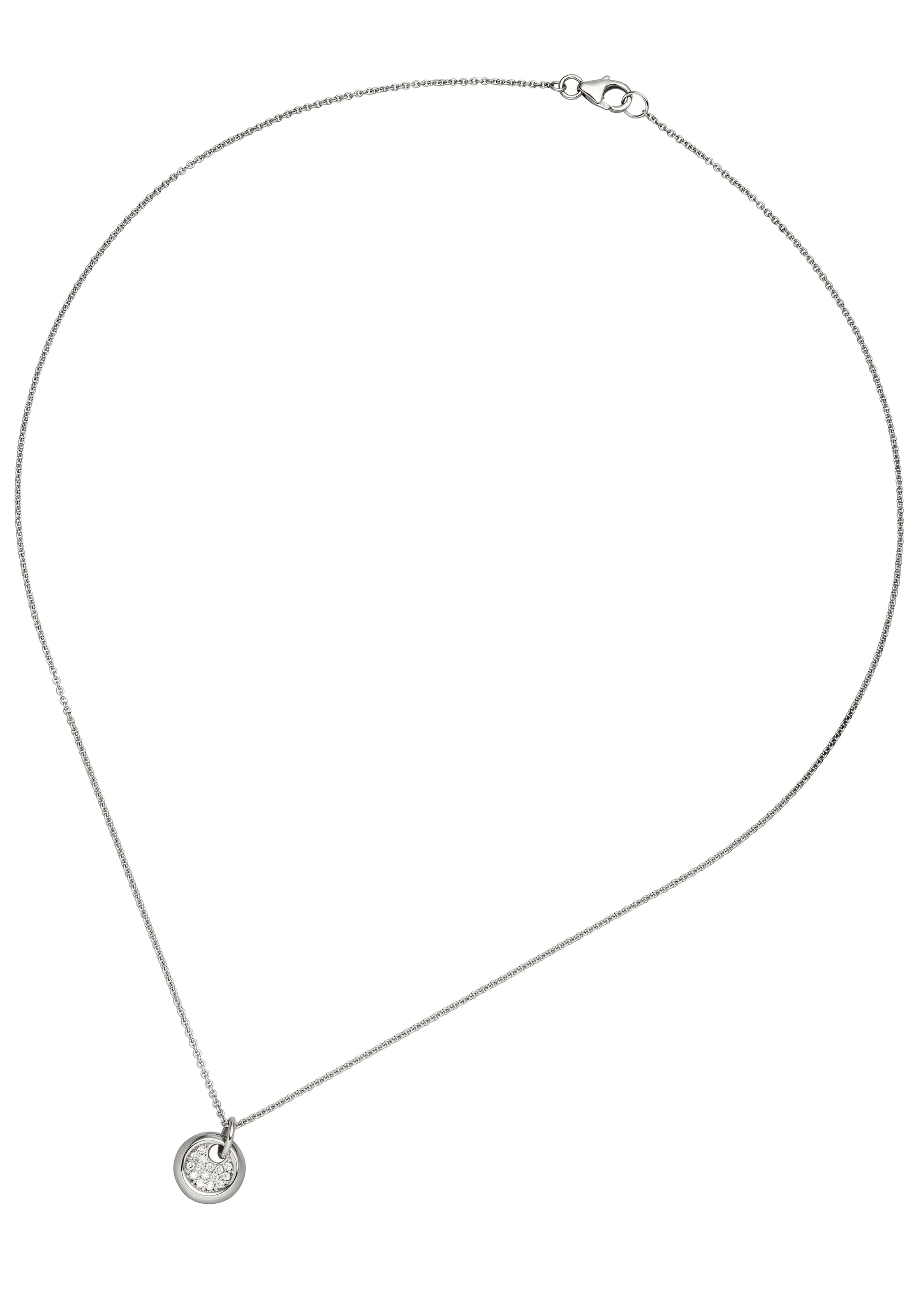 JOBO Kette mit Anhänger »rund mit 15 Diamanten 0,12 ct.« 14 Karat 585 Weißgold 43 cm