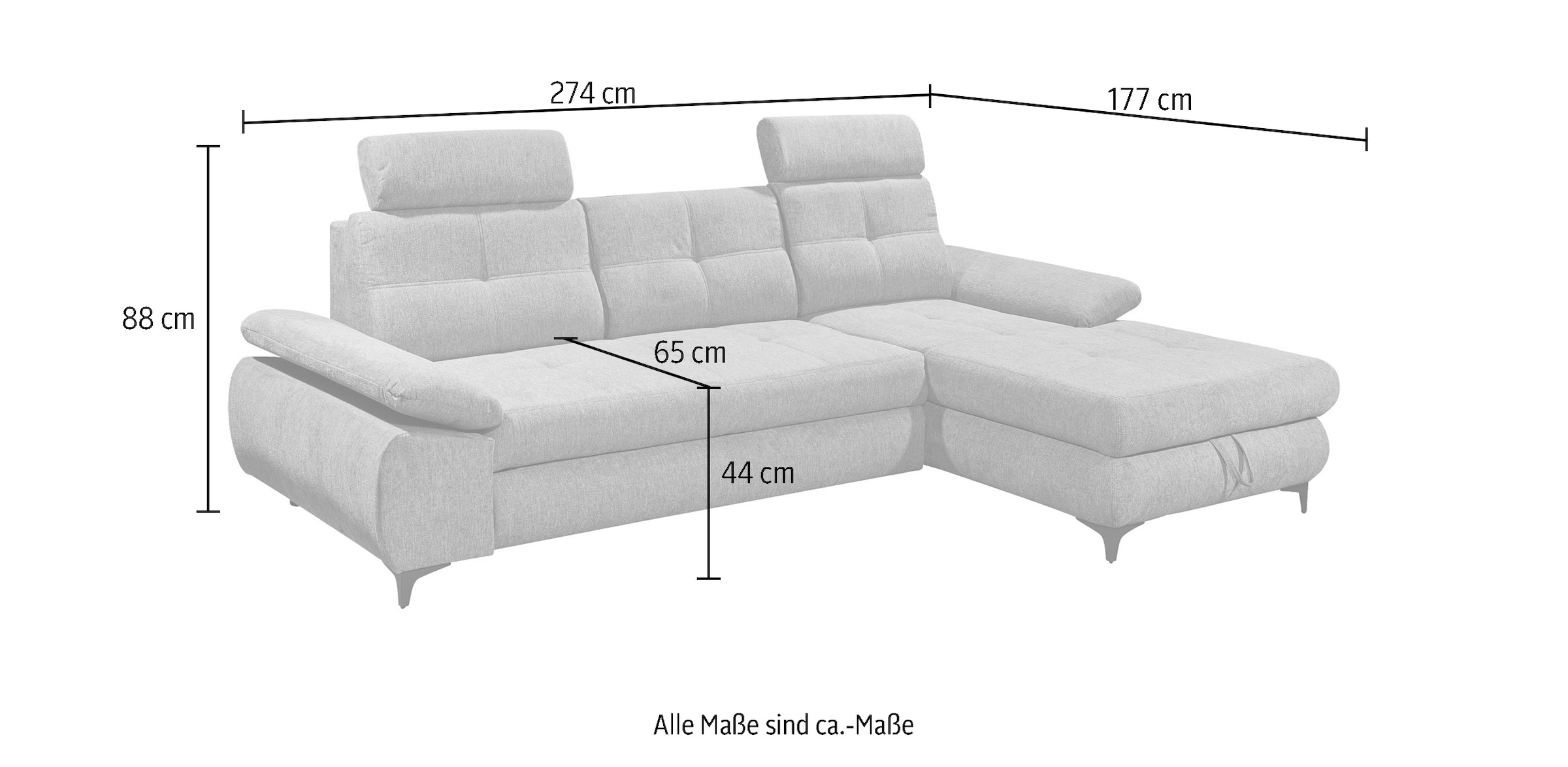 ED EXCITING DESIGN Ecksofa »Altona L-Form«, (2 St.), mit Bettfunktion, Bettkasten, Armteilverstellung & Kopfstützen