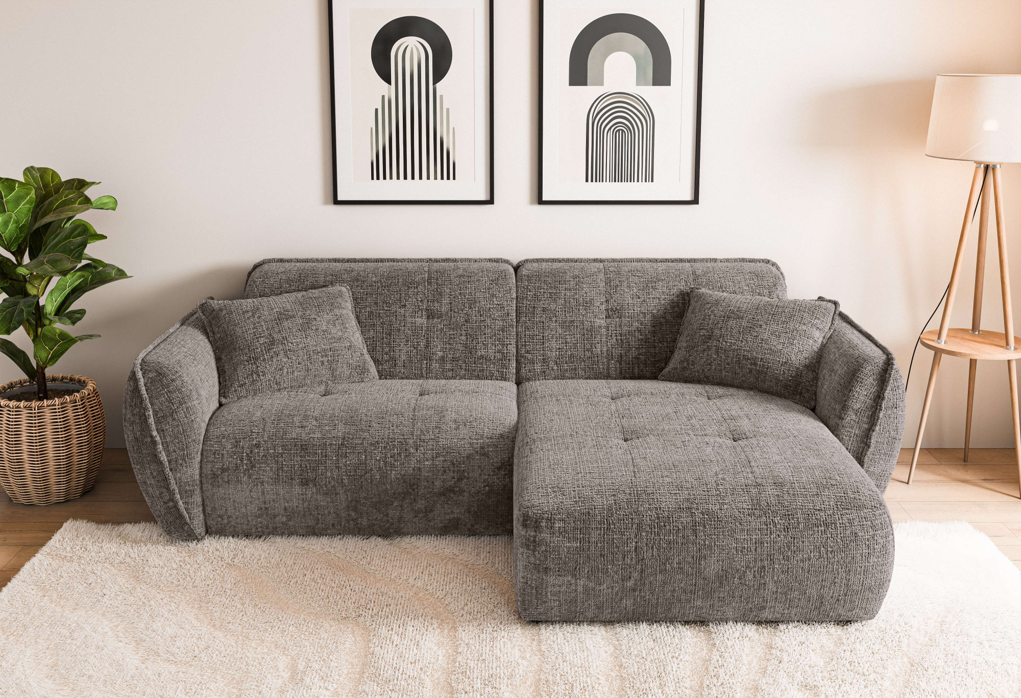 Home affaire Ecksofa "MIRELDA L-Form mit Steppungen, Recamiere rechts/links, Breite 253 cm" Sitztiefe 62 cm, elegant und bequem, 2 Zierkissen, belastbar bis 480kg