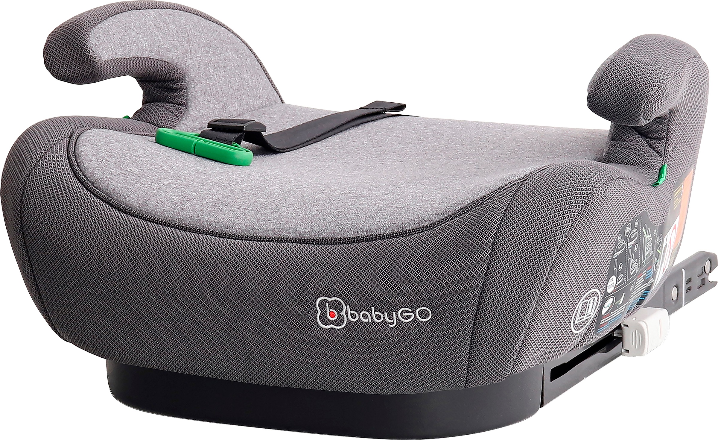 BabyGO Autostoel Booster ISize Zitverhoger Stoelverhoger Autogordel Bevestiging Zwart Melange Voor Kinderen Van 125 150cm 550068019