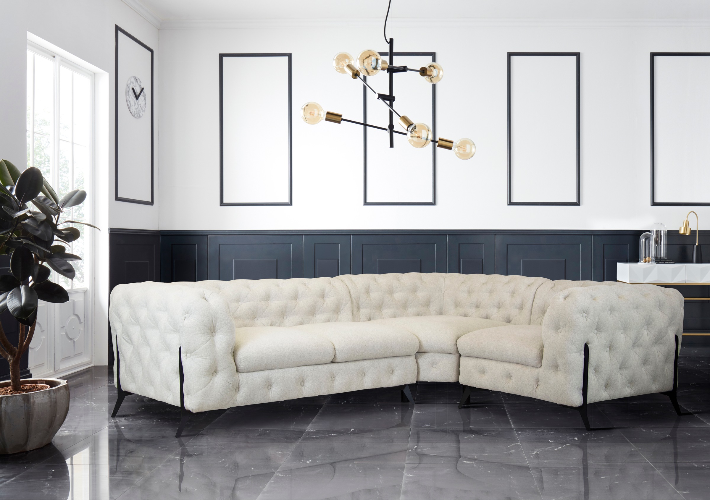 Leonique Chesterfield-Sofa »Amaury L-Form«, moderne Chersterfield-Optik, Breite 262 cm, Fußfarbe wählbar