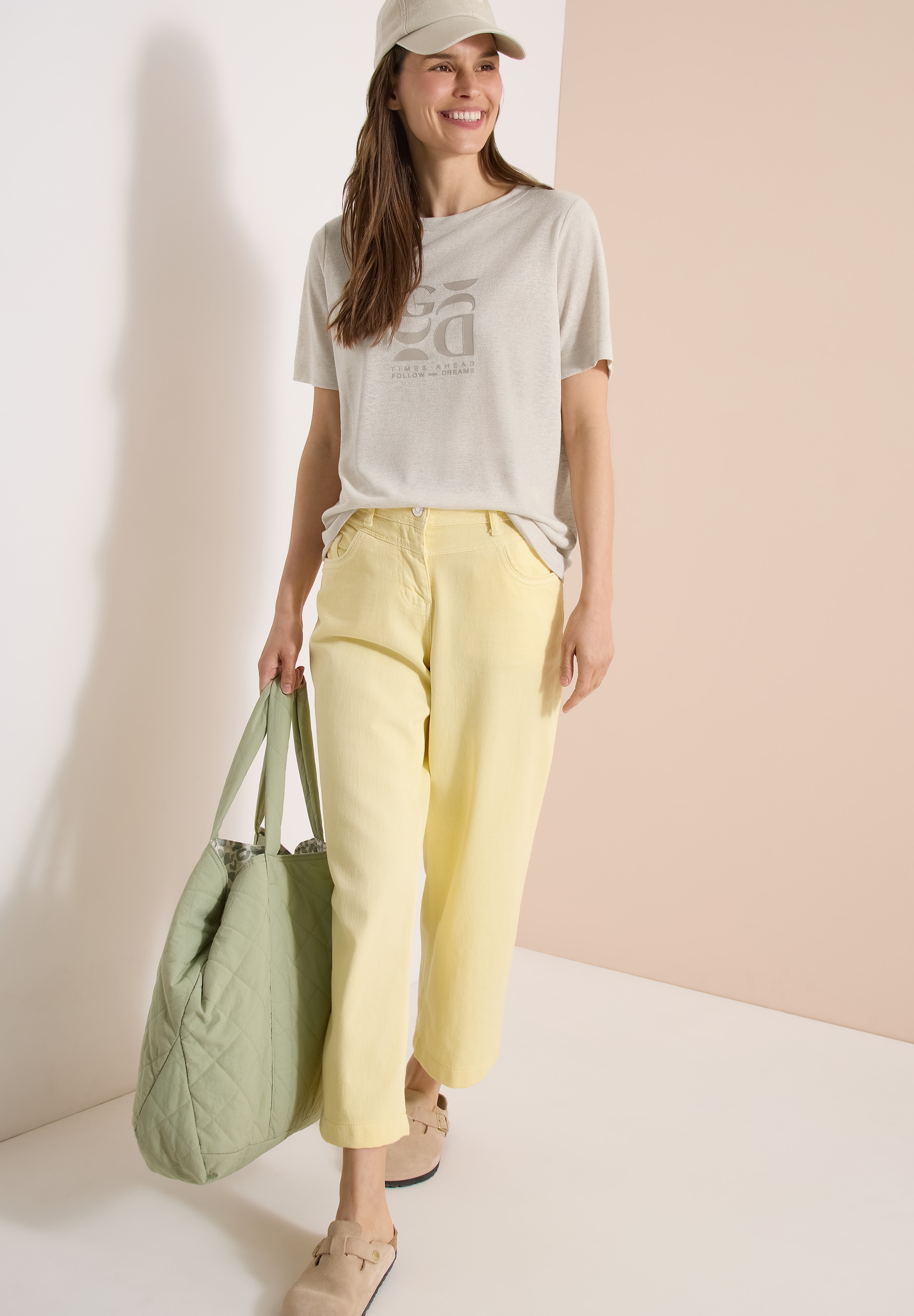 Cecil Kurzarmshirt Sommershirt in Leinen-Optik mit Print