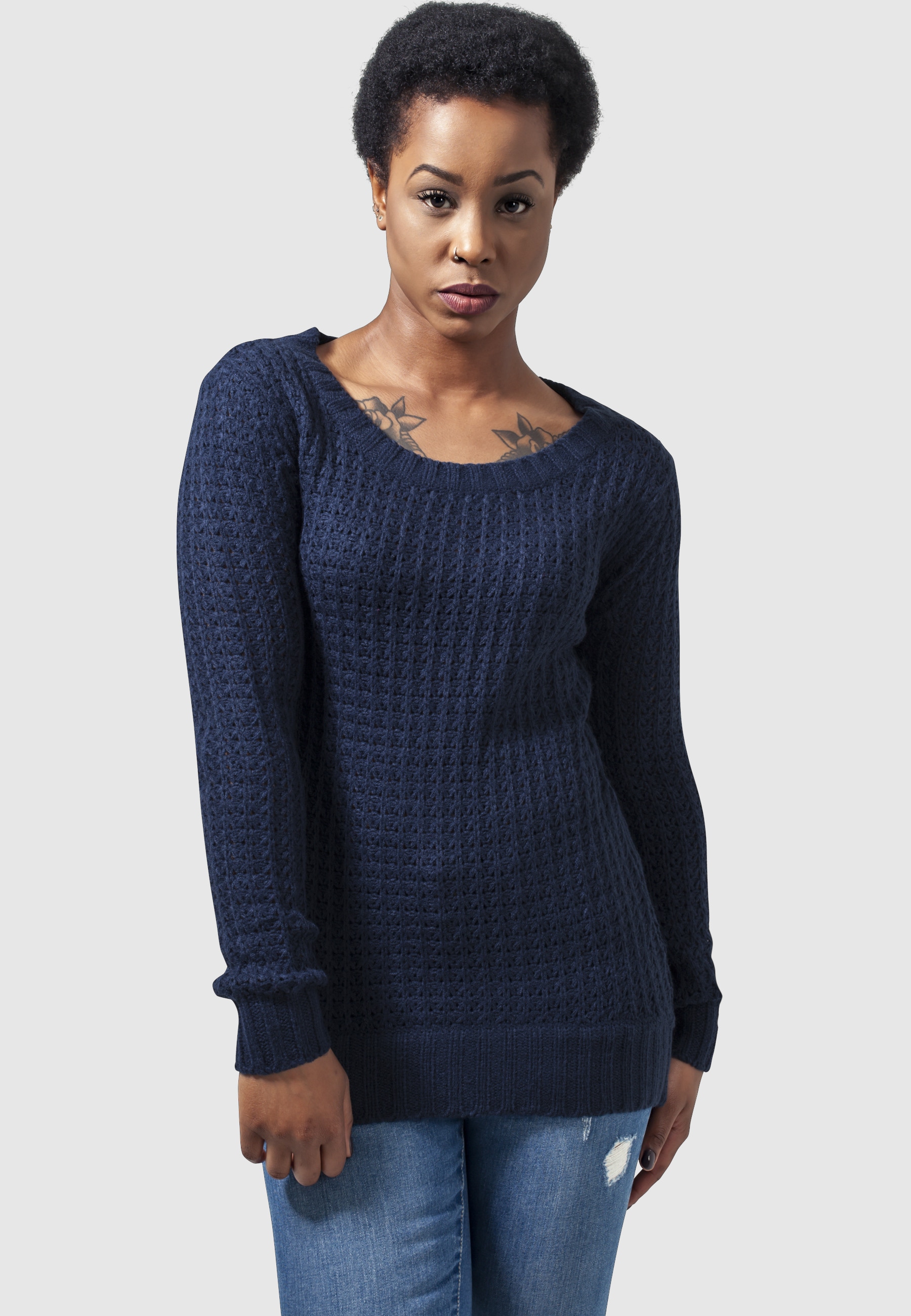 URBAN CLASSICS Sweatshirt »Urban Classics Damen Ladies Long Wideneck Sweater«, 1 Stk.
