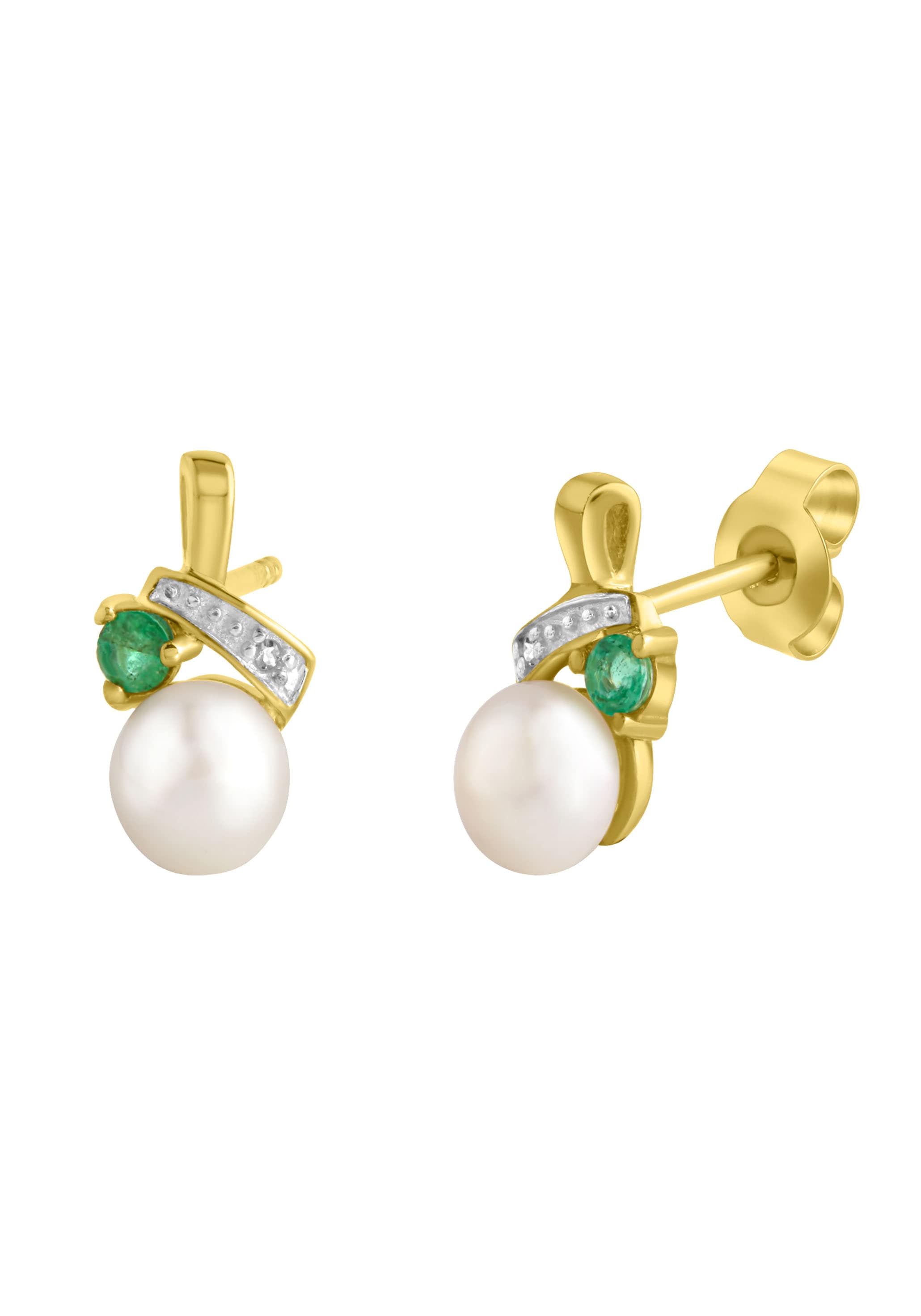 Firetti Perlenohrringe »Schmuck Geschenk Gold 333 Ohrschmuck Perle«, mit Smaragd - mit Süßwasserzuchtperle - mit Diamanten