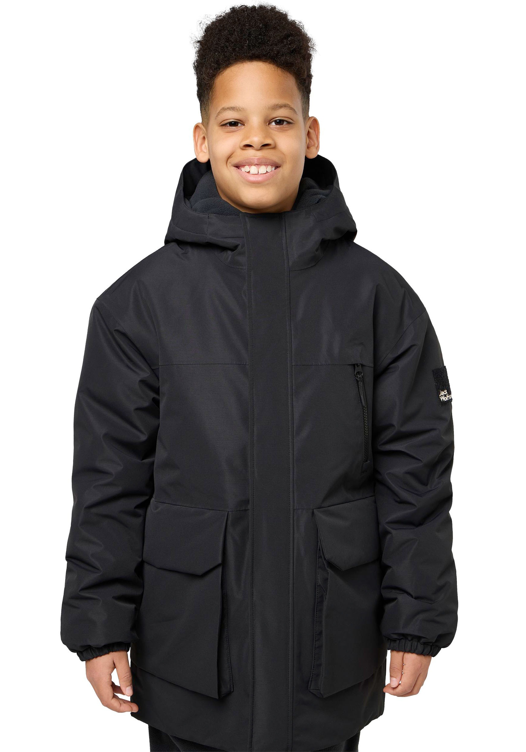 Jack Wolfskin Parka "TEEN 2L für Kinder" mit Kapuze für Kinder, mit Windschutzblende, hoch geschlossener Ausschnitt
