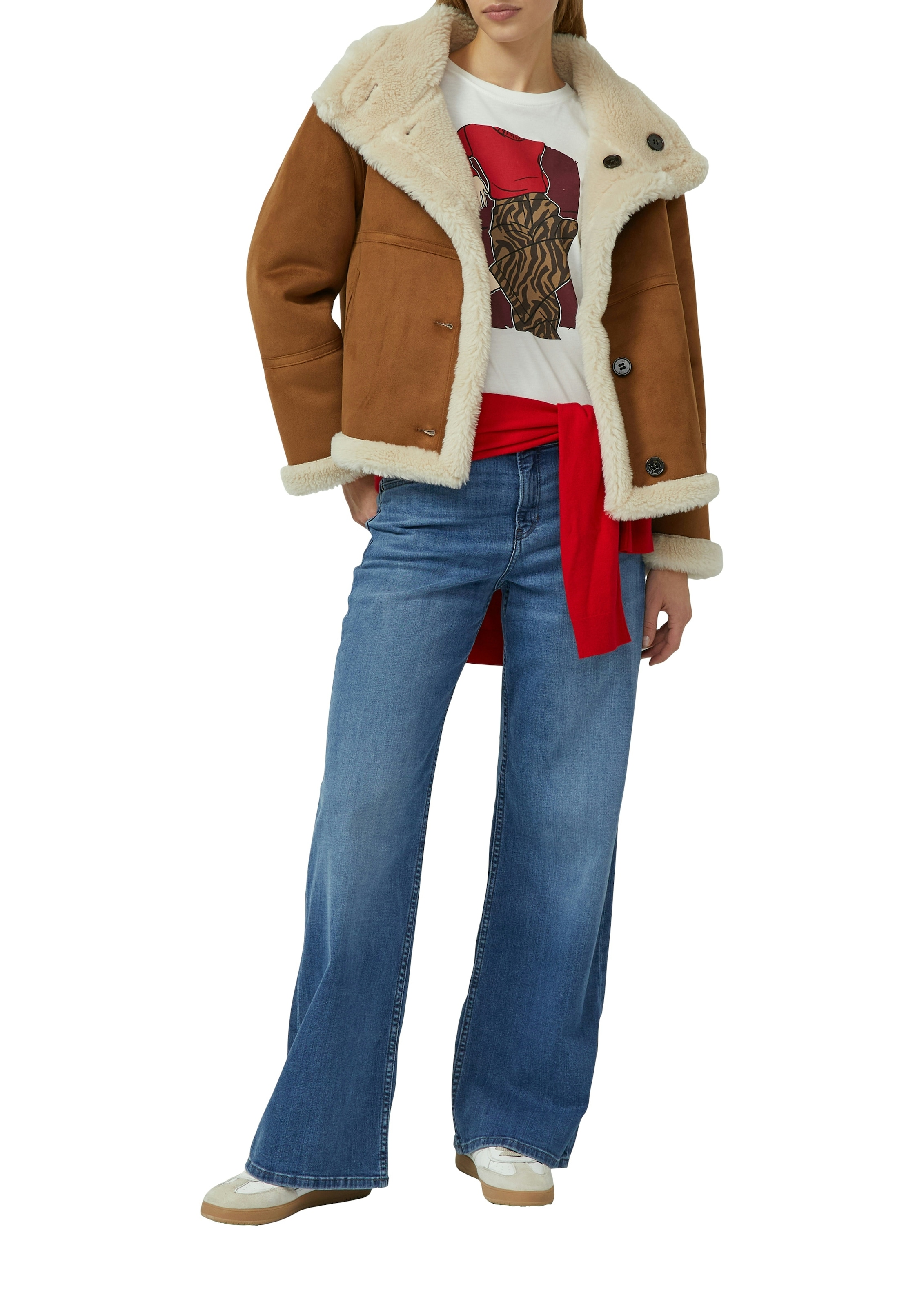 s.Oliver Langarmshirt mit Print und Schmucksteinen