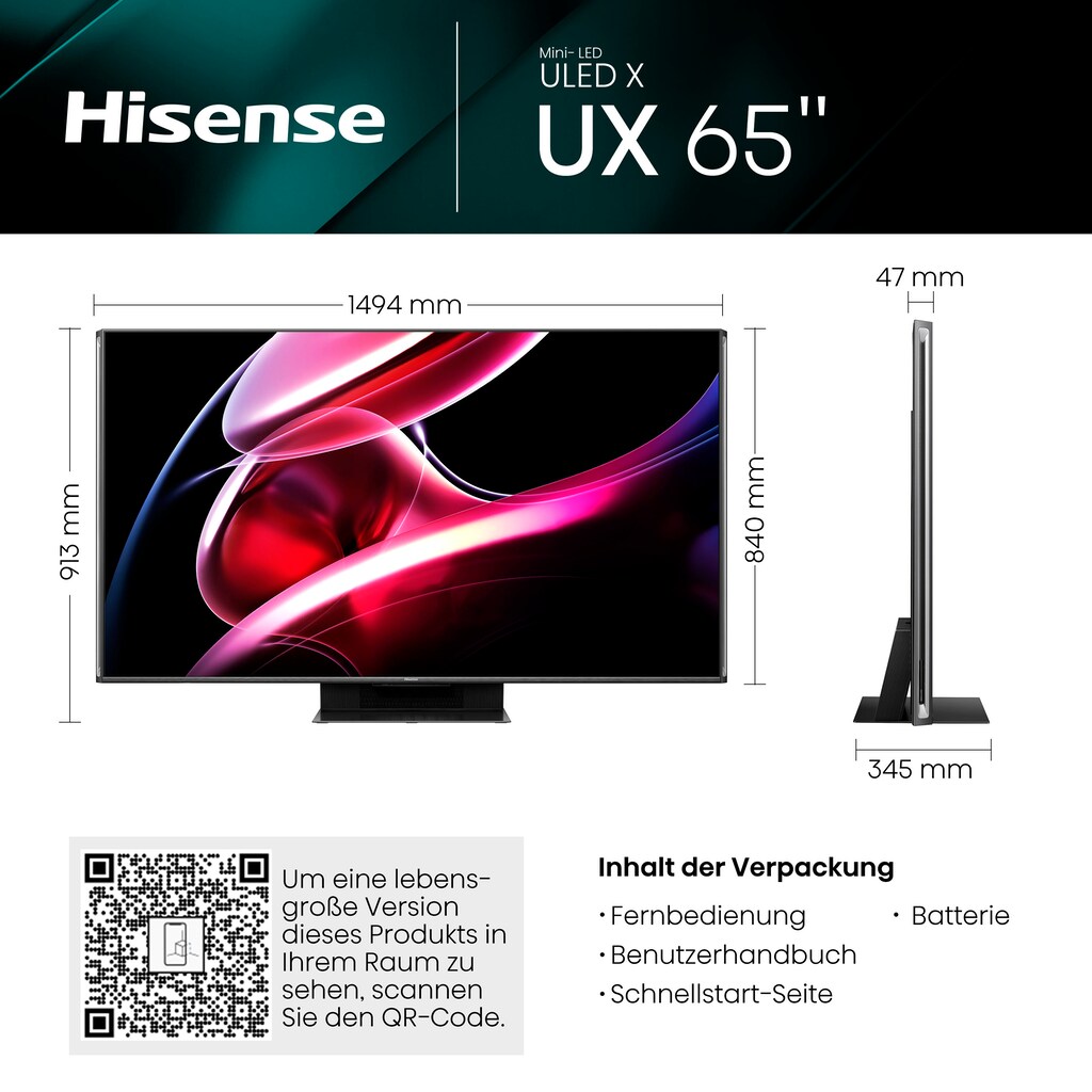 Hisense Mini-LED-Fernseher »65UXKQ«, 164 cm/65 Zoll, 4K Ultra HD, Smart-TV