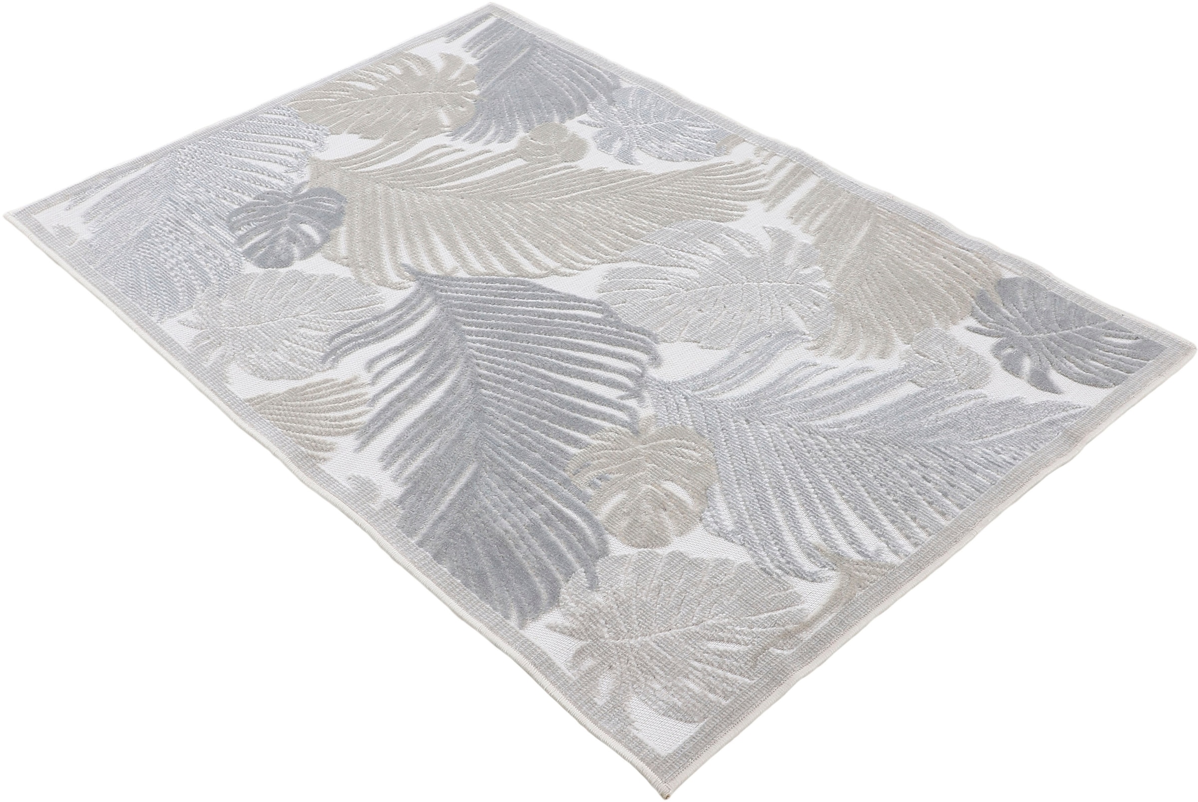 carpetfine Teppich »Deja 104«, rechteckig, 4 mm Höhe, robustes Flachgewebe, Floral Palmenblätter, In- und Outdoor, Läufer
