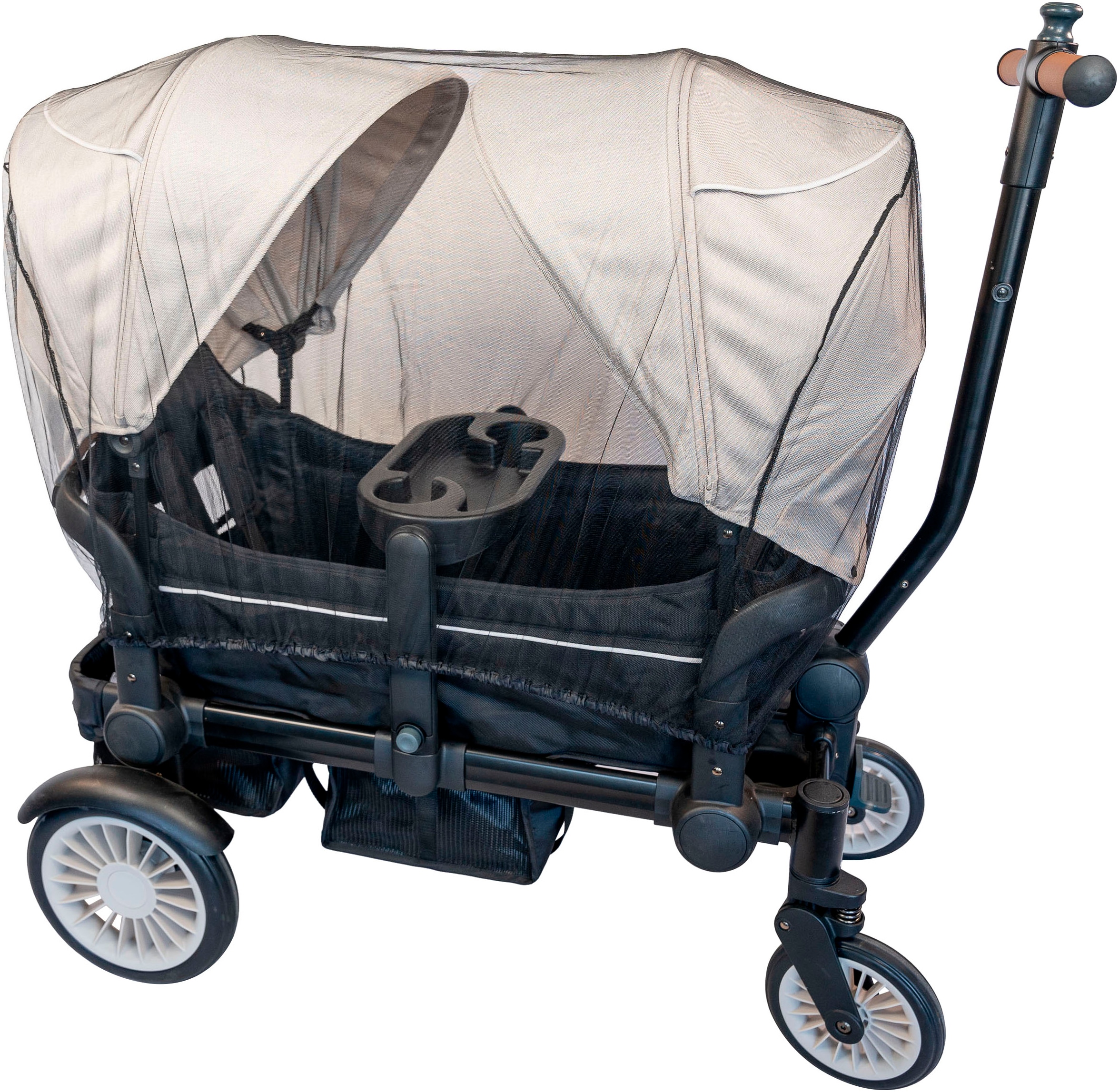 BabyGo Bollerwagen »Cozy Rider«, (Set, 7 tlg., inkl. 2x Sonnenschutz, Tisch, Moskito- u. Regenschutz, Flaschenhalter), klein zusammenfaltbar