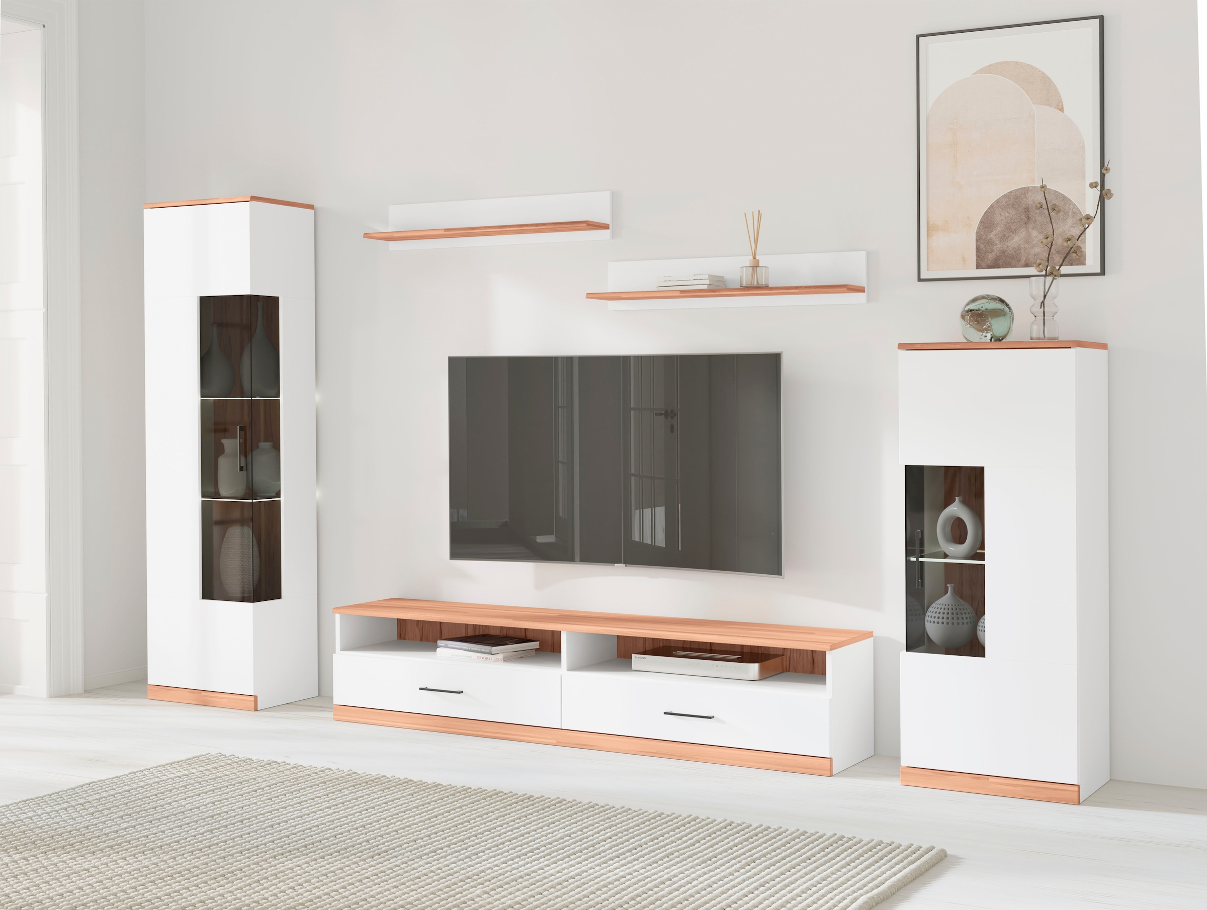 Home affaire Wohnwand "Ribe Wohnwand Set-5 St." Set, 5 Stk. tlg. Glaseinsat günstig online kaufen