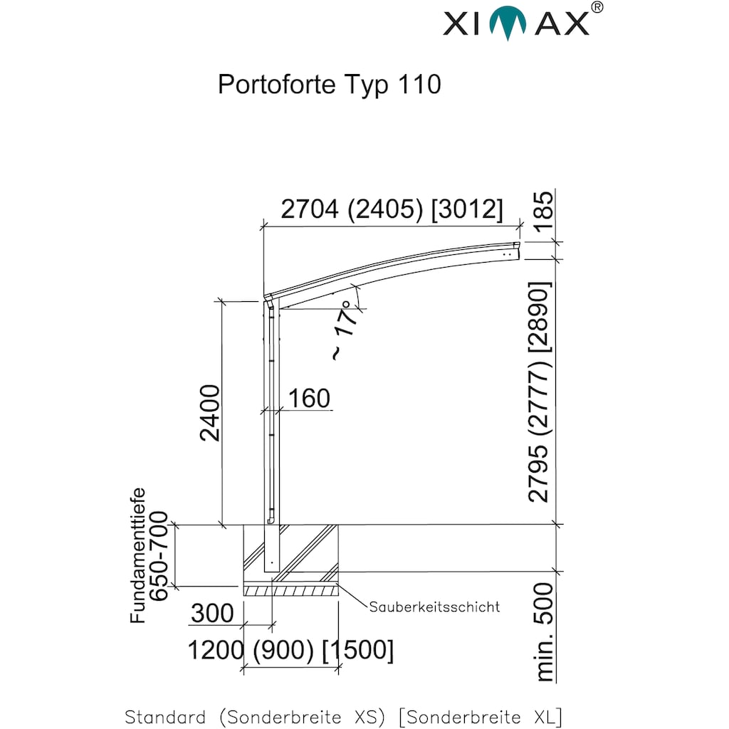 Ximax Einzelcarport »Portoforte Typ 110 Standard-mattbraun«, Aluminium, 254 cm, braun, Aluminium