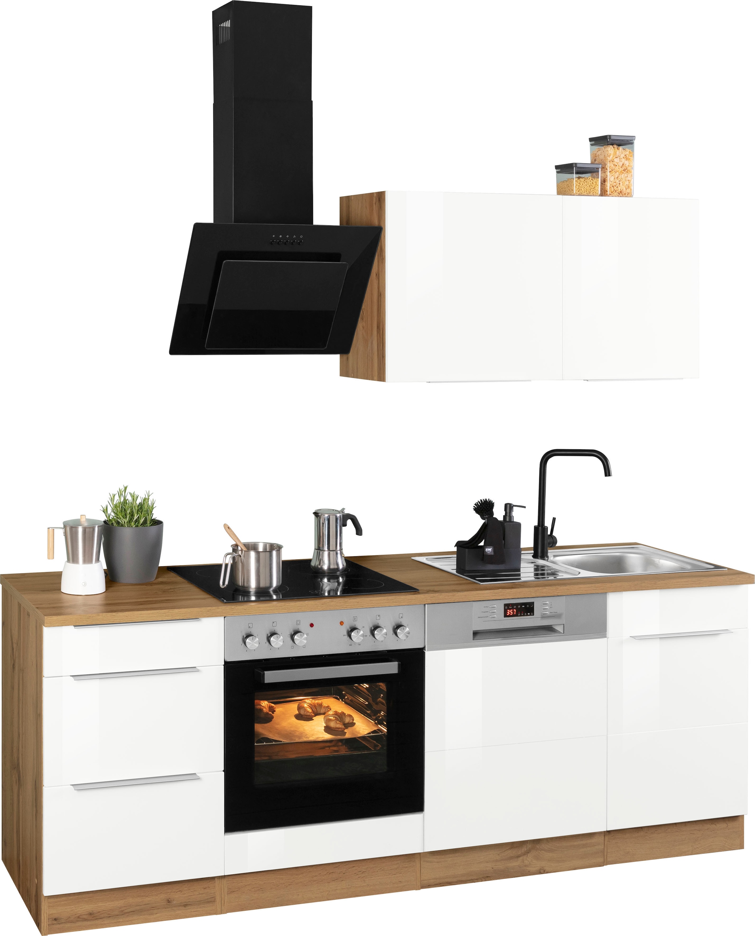 KOCHSTATION Küchenzeile »KS-Brindisi« Breite 220 cm, wahlweise mit E-Geräten, mit MDF-Fronten