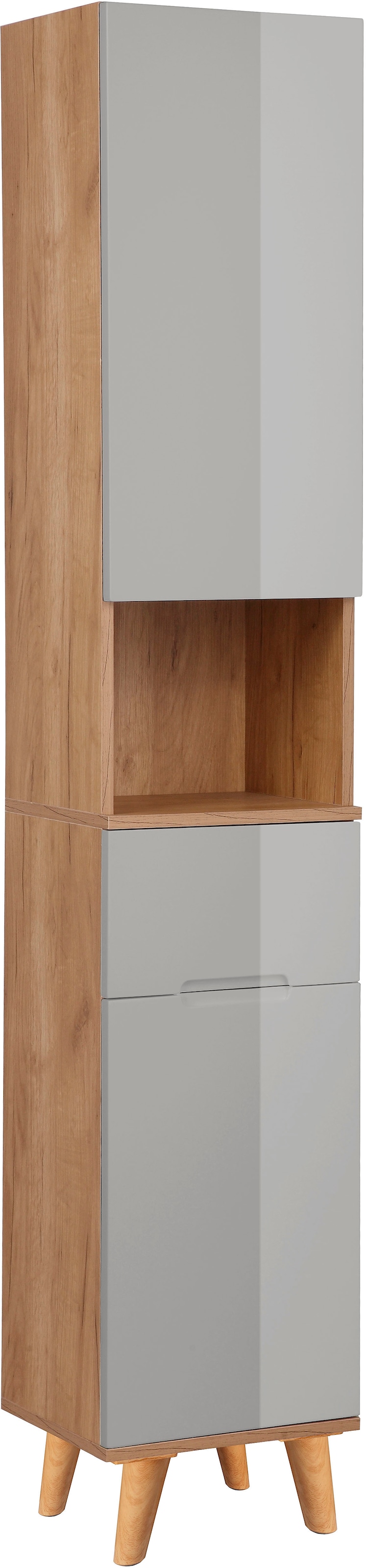 andas Hochschrank »Lund Badschrank skandinavisches Design mit viel Stauraum«, Badmöbel, 2 Türen und 1 Schublade, Breite 35cm