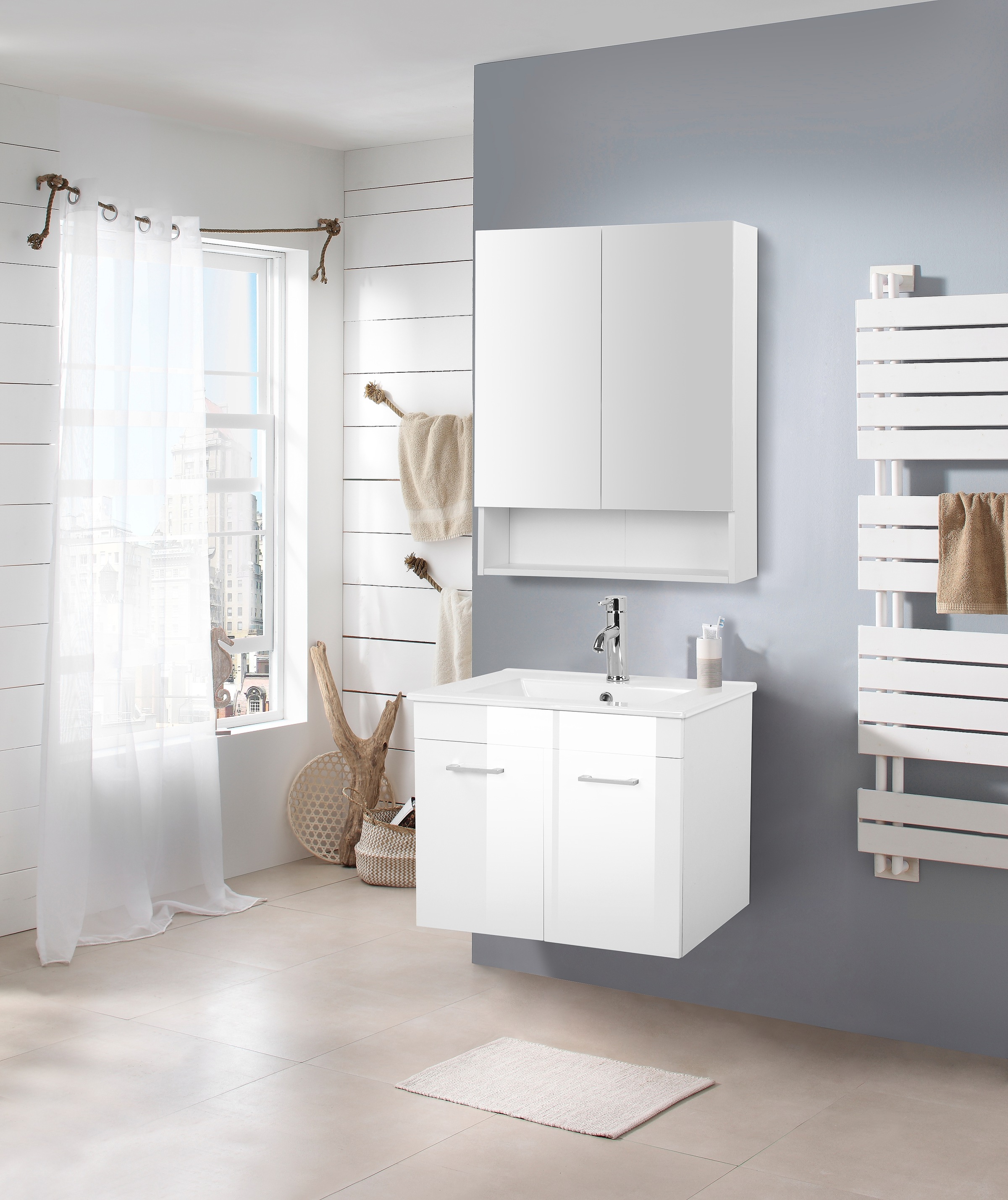 welltime Waschtisch "Florenz, Breite 60cm, 2 Tür, 2 Fächer, MDF-Front", Was günstig online kaufen