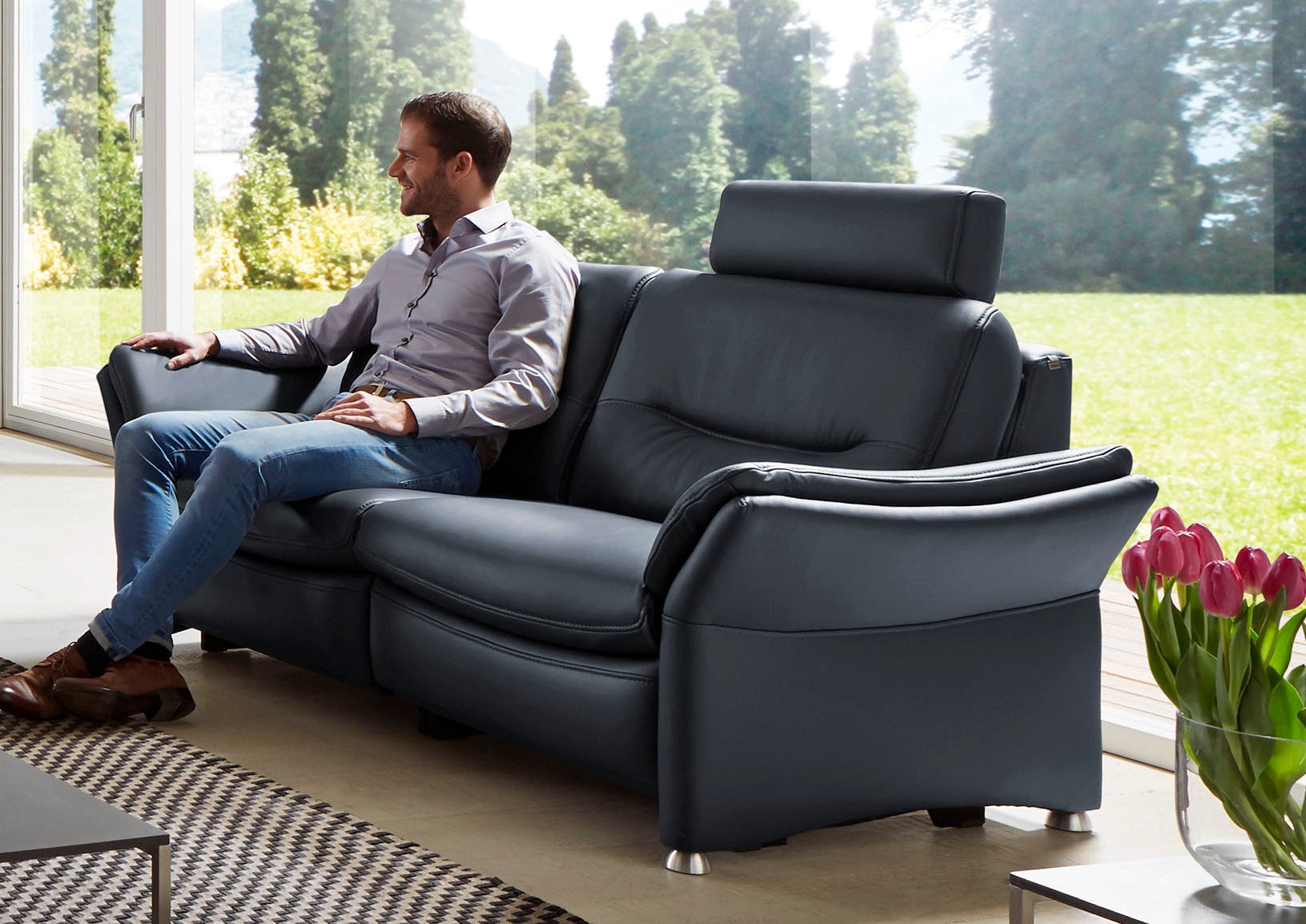 HUKLA 2,5-Sitzer »HU-SF15058 Ledersofa, Breite 194 cm«, aus Leder, optional Kopfstütze u. WallAway-Funktion