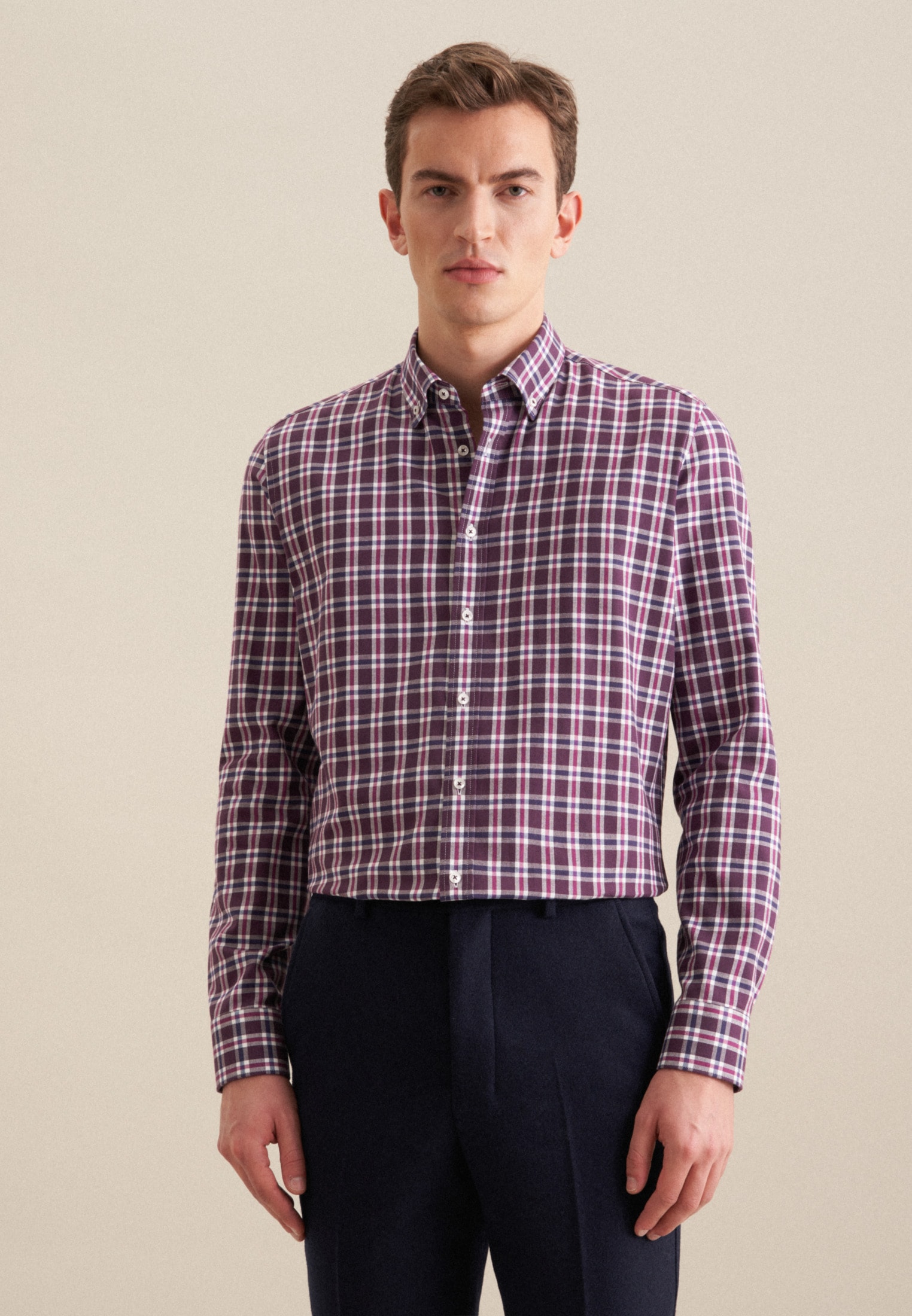 seidensticker Flanellhemd "Slim", Slim Langarm Button-Down-Kragen Karo