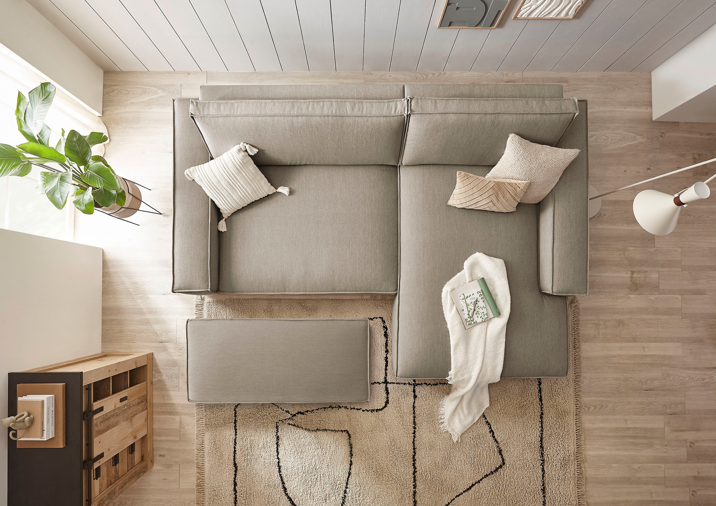 Home affaire Polsterecke »NEU: SHERWOOD XXL tief, L-Form mit Schlaffunktion, Big-Sofa mit Hocker«, (Set, 2 St.), stellbar zum Schlafsofa (Krokodilverbinder), Cord, Leinenoptik