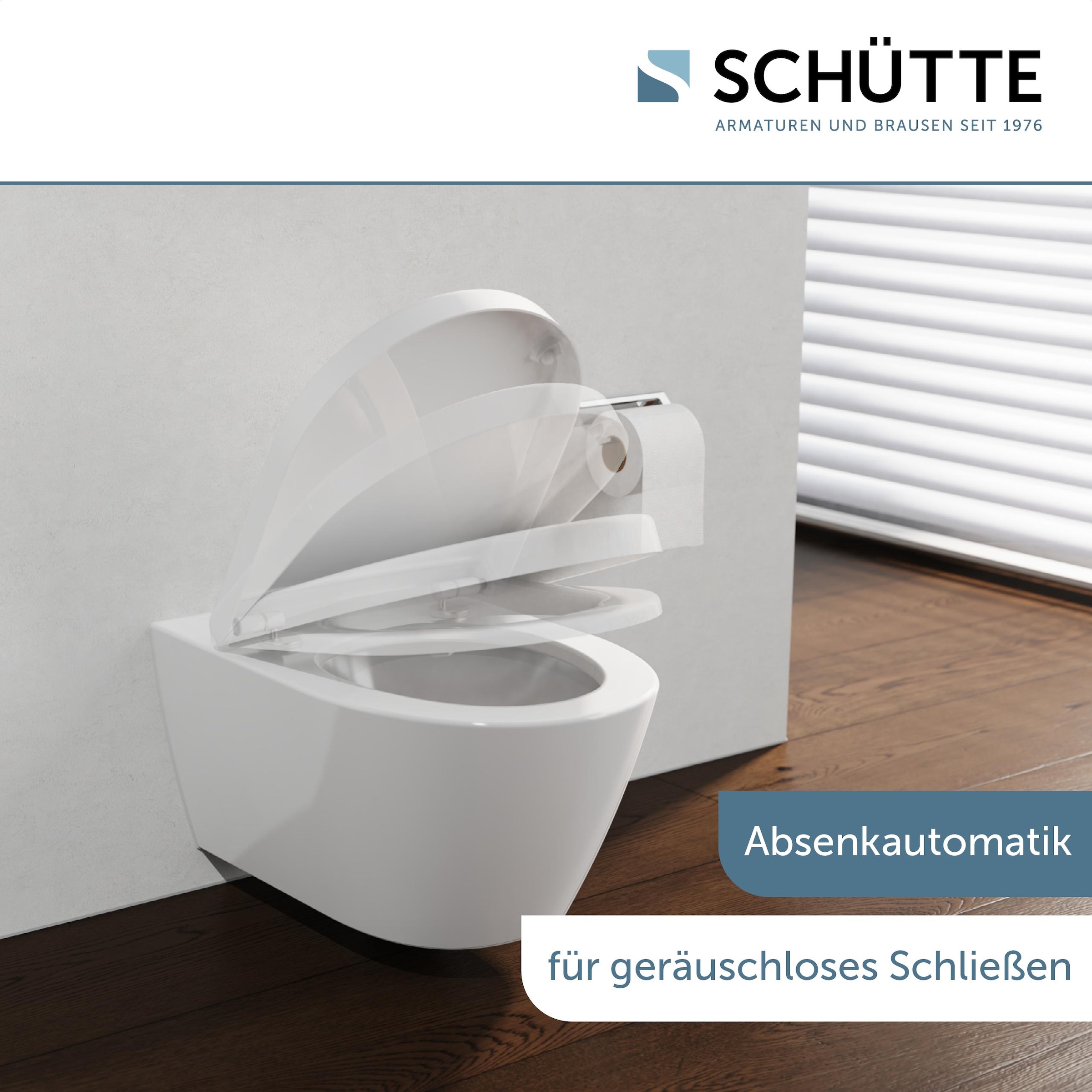 Schütte WC-Sitz »Duroplast, WHITE D-Form PRO 8«, (WC-Sitz, Befestigungsmaterial, Montageanleitung), mit Absenkautomatik und Schnellverschluss