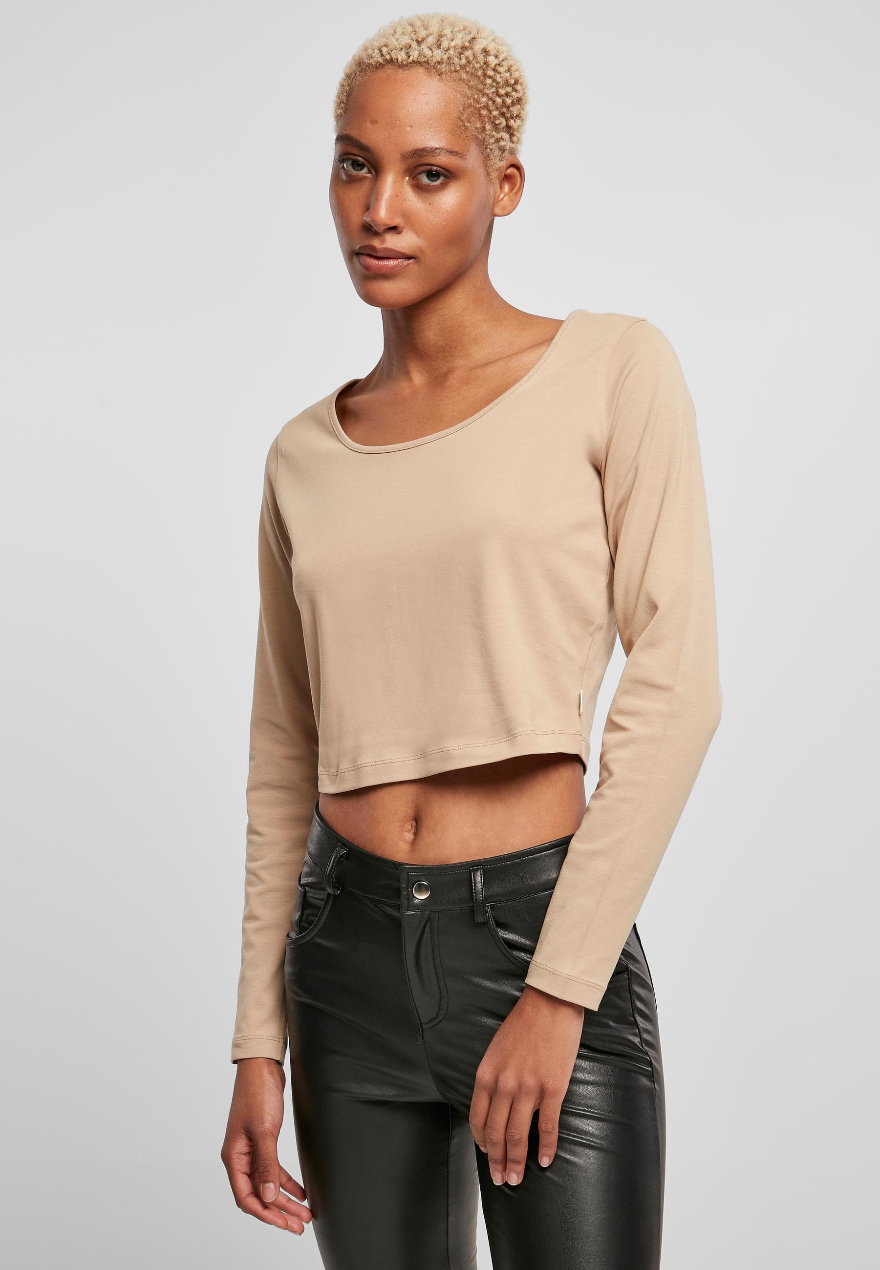 URBAN CLASSICS Longsleeve »Urban Classics Damen Ladies Organic Wide Neck Cropped Longsleeve«, (1 tlg.)