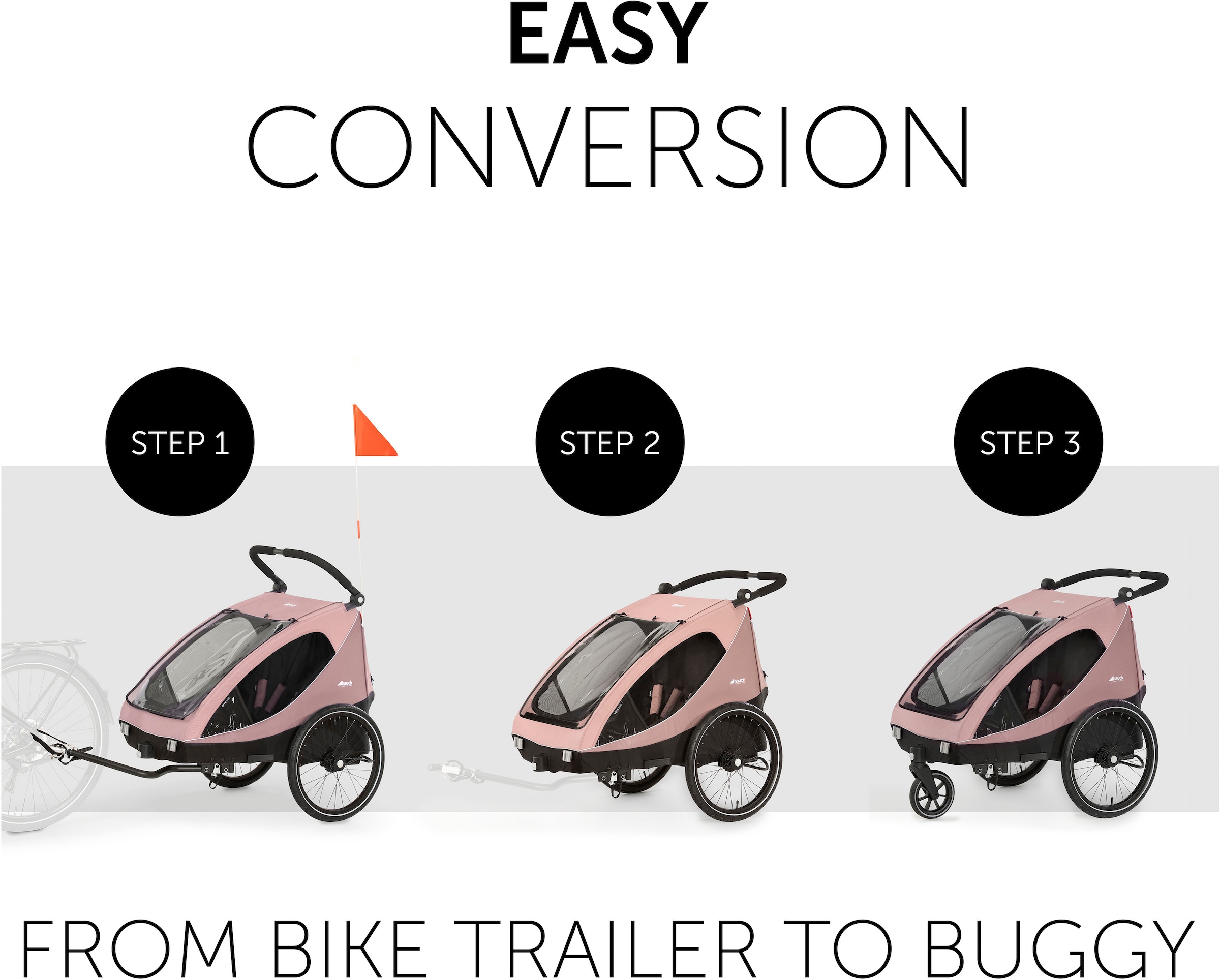 Hauck Fahrradkinderanhänger »2in1 Bike Trailer und Buggy Dryk Duo, rose«, für 2 Kinder; inklusive Deichsel