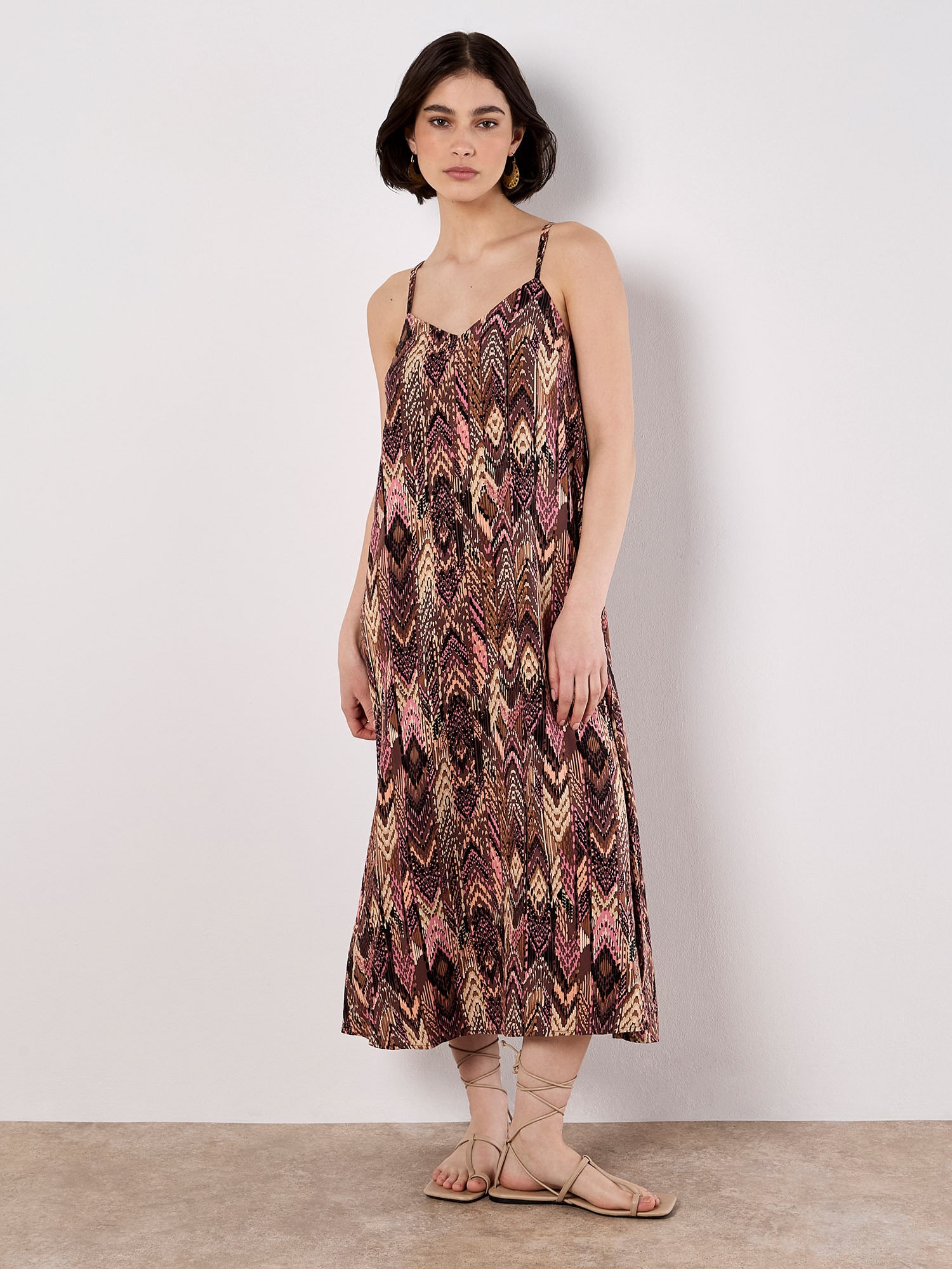 Apricot Druckkleid "Geblümtes Sommerkleid" mit Spaghettiträgern