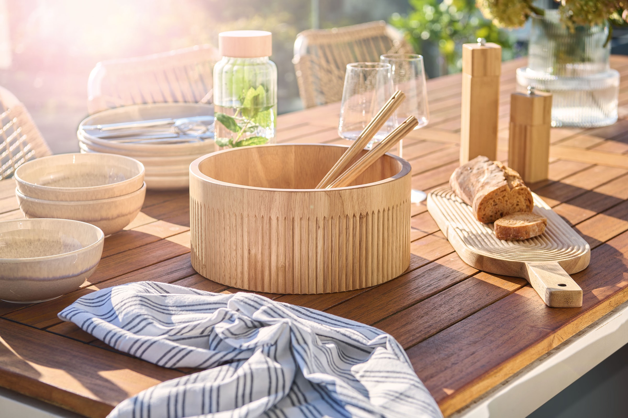 Zeller Present Schale 1 Stk. aus Massivholz Rillenmuster, Bambus, Ø 27 cm