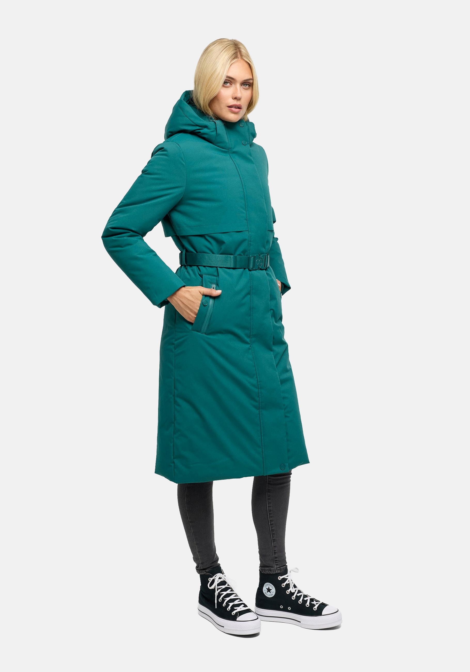 Navahoo Wintermantel "Waldbummler 14" Wasserabweisender Winterparka mit Kapuze und Taillengürtel