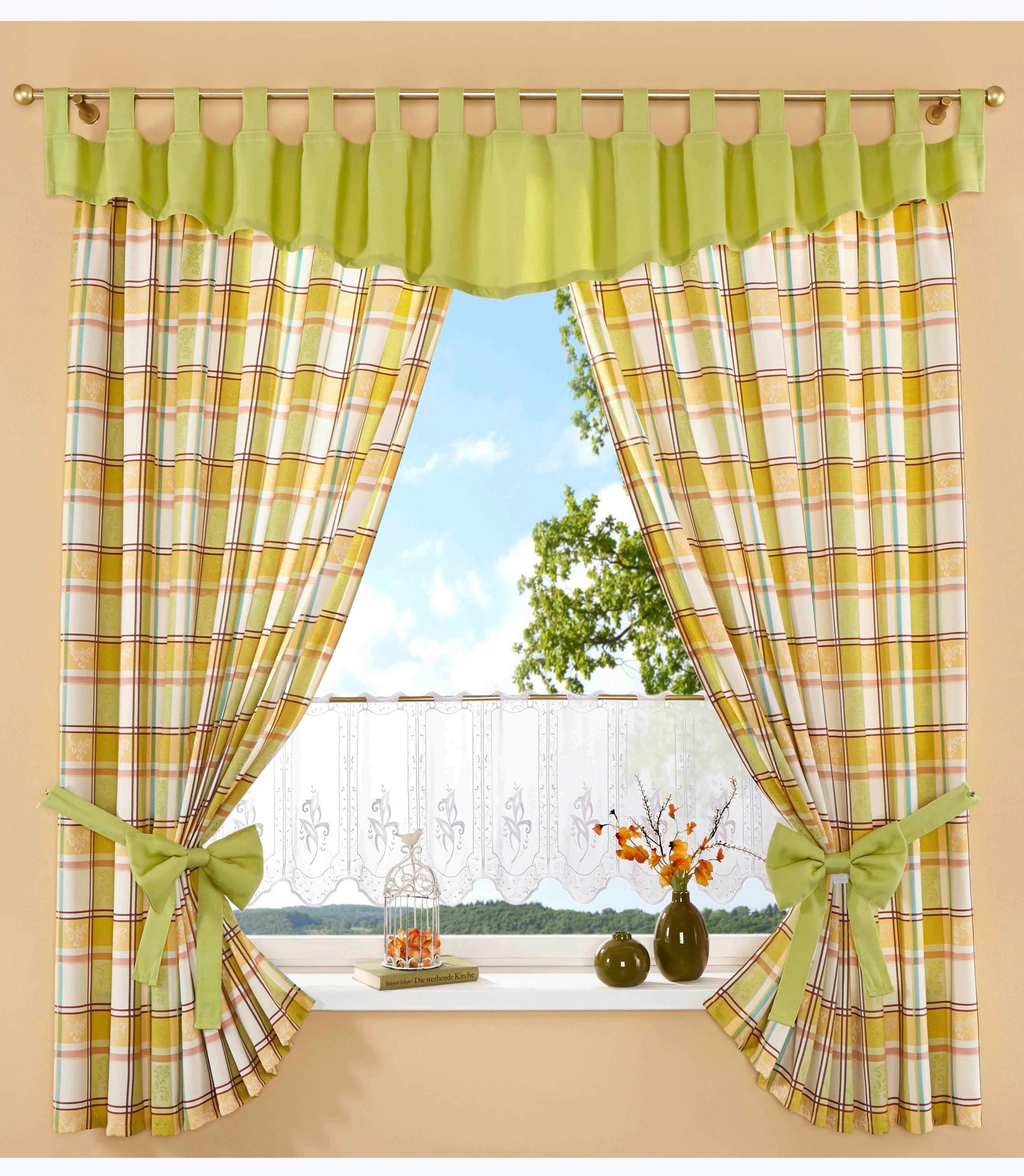 Stickereien Plauen Vorhang "Dolche" Kräuselband 2 Stk. tlg. Karo günstig online kaufen