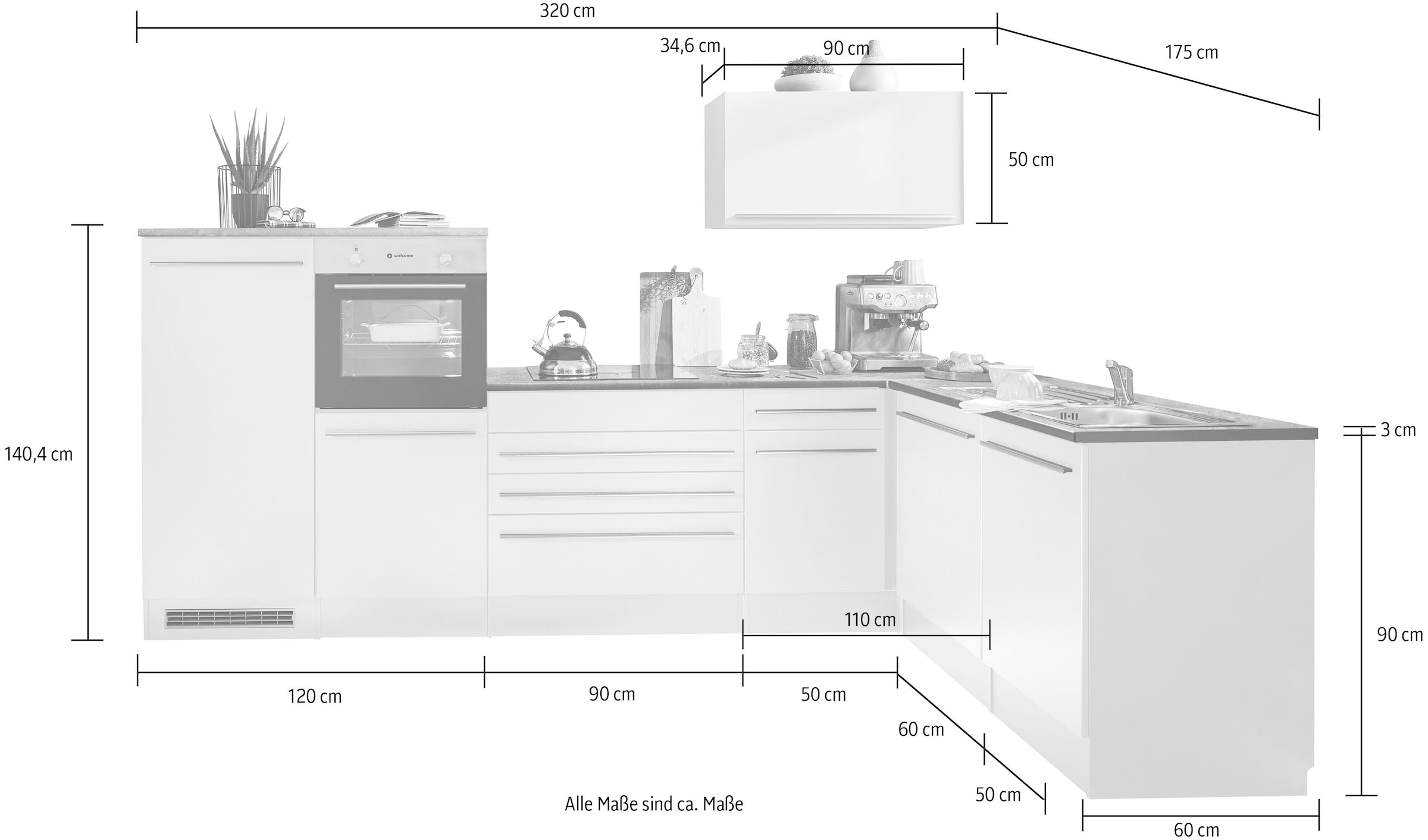 BASIC by Balculina Winkelküche »Jazz«, Stellbreite 320/175 cm, wahlweise  mit E-Geräten bestellen | BAUR