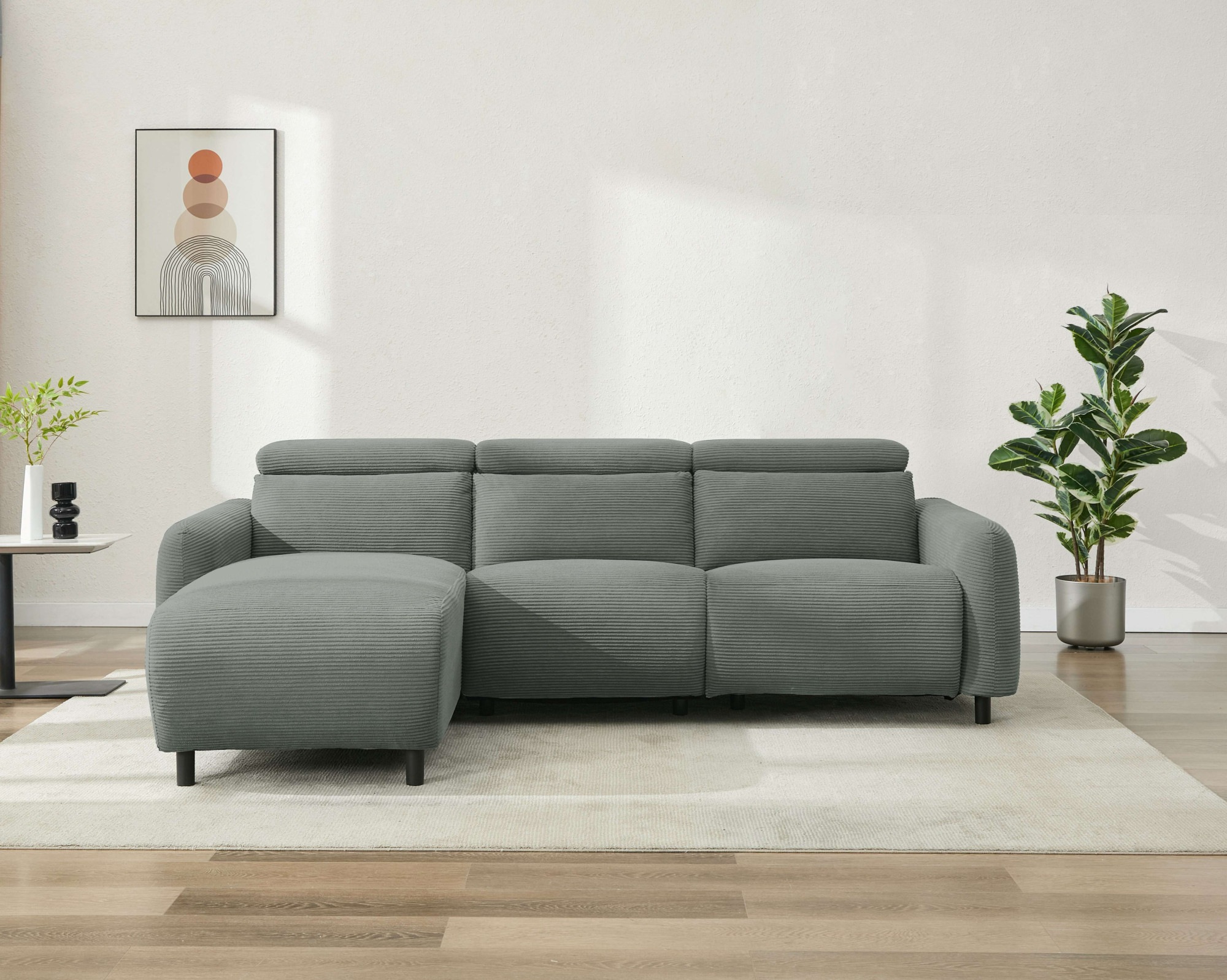 Home affaire Ecksofa »SKAANE in Cord, L-Form, 274 cm, manuelle u. elektrische Funktion,«, Kopfteilverstellung, Relax-und Liegefunktion, Federkernpolsterung