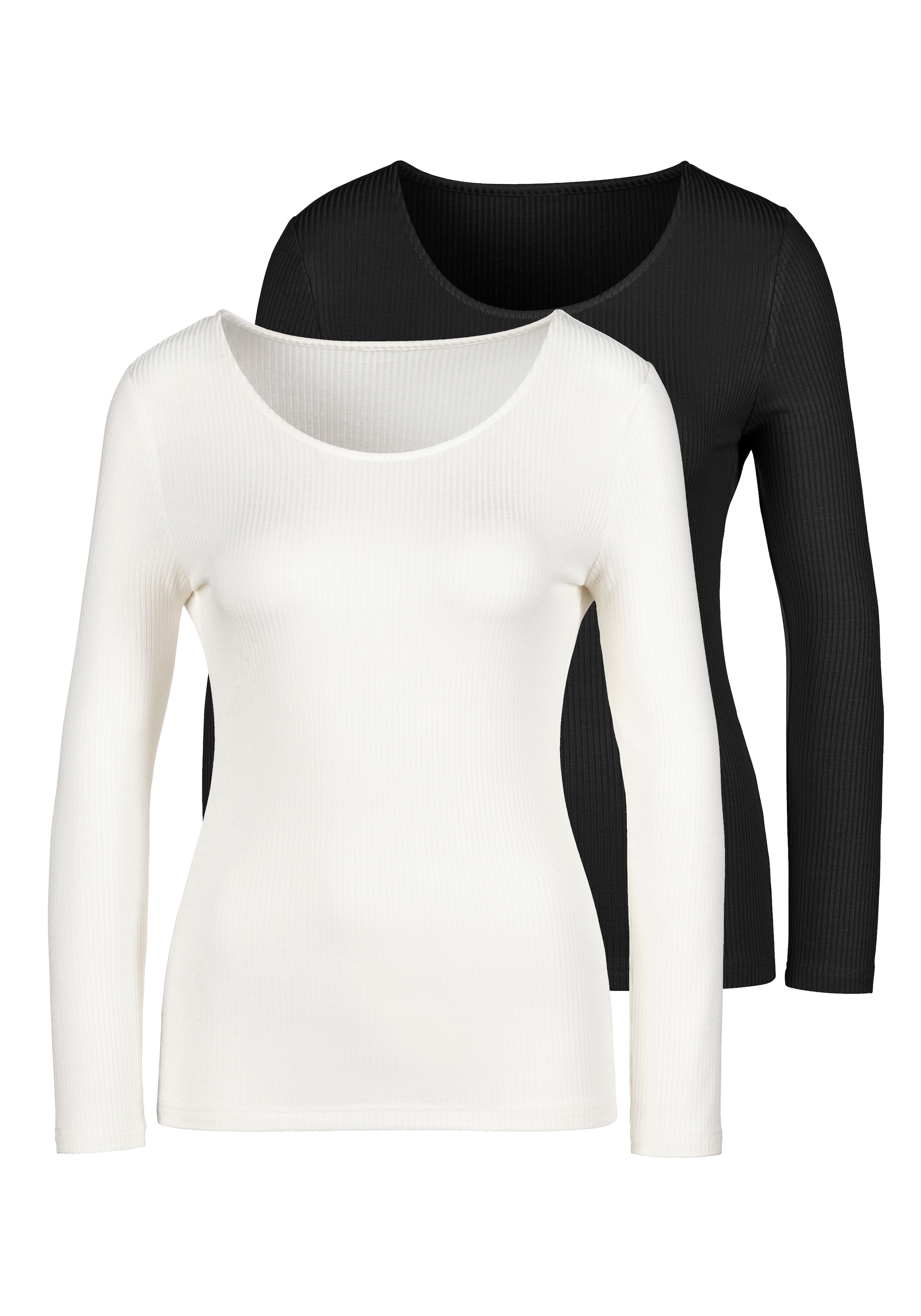 LASCANA Langarmshirt »Rippshirt«, (2er-Pack), mit geradem Saum kaufen