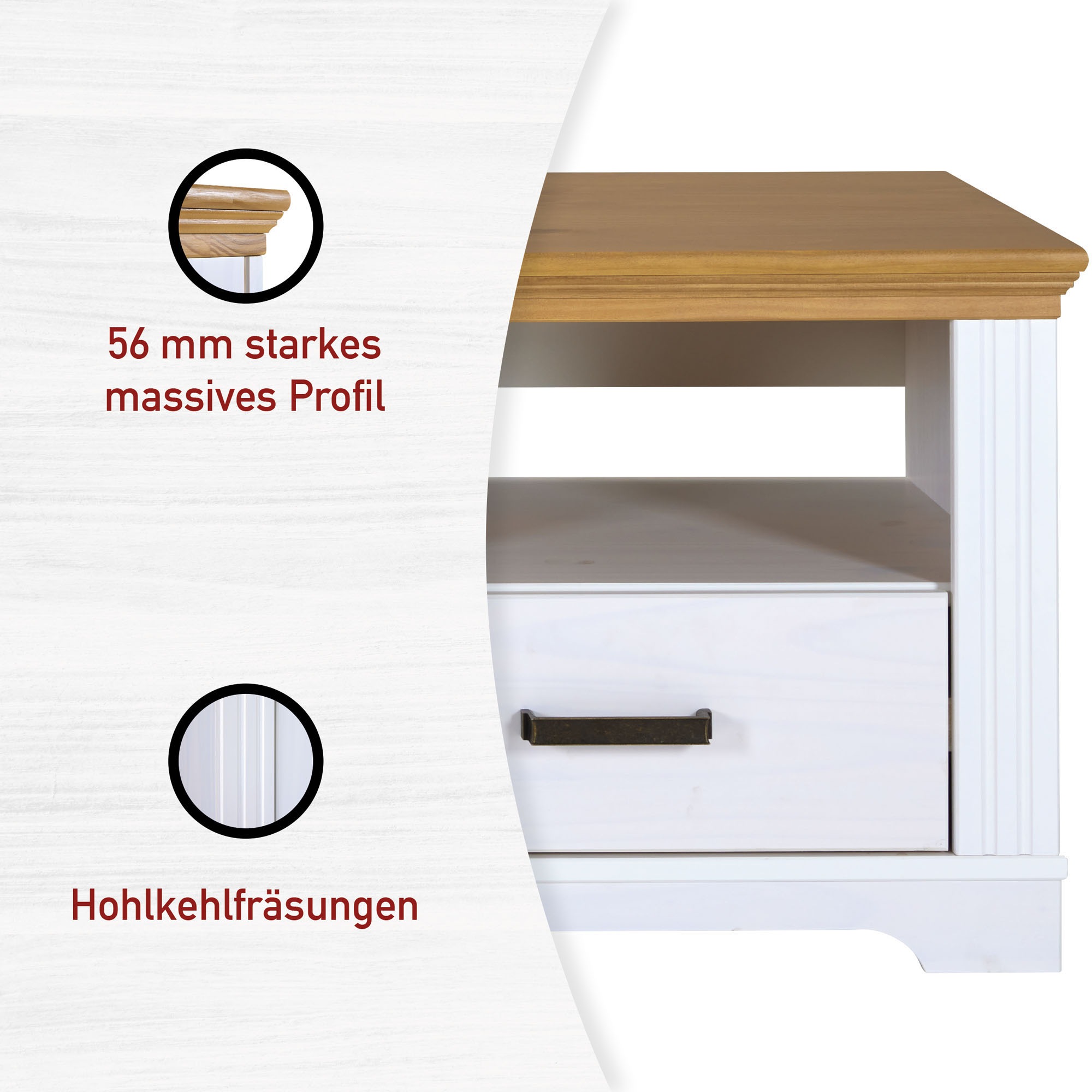Inter Link TV-Schrank »TV Möbel Maluno« 1 Stk. tlg. Kiefer Massiv, Soft-Close, Stauraum, BxTxH: ca. 166,4 x 48 x 53,2 cm