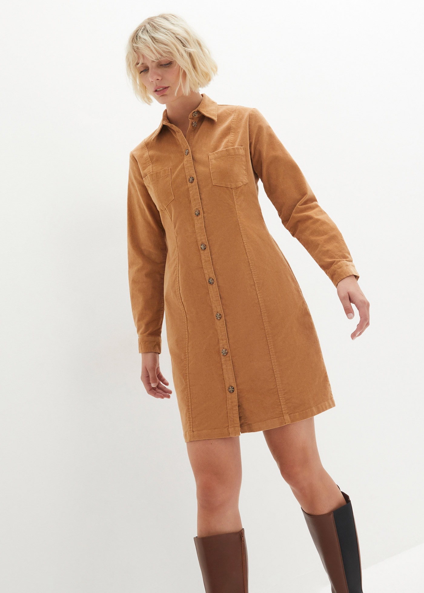 bonprix Hemdblusenkleid Brusttaschen für Alltag, aus Baumwolle und Elasthan günstig online kaufen