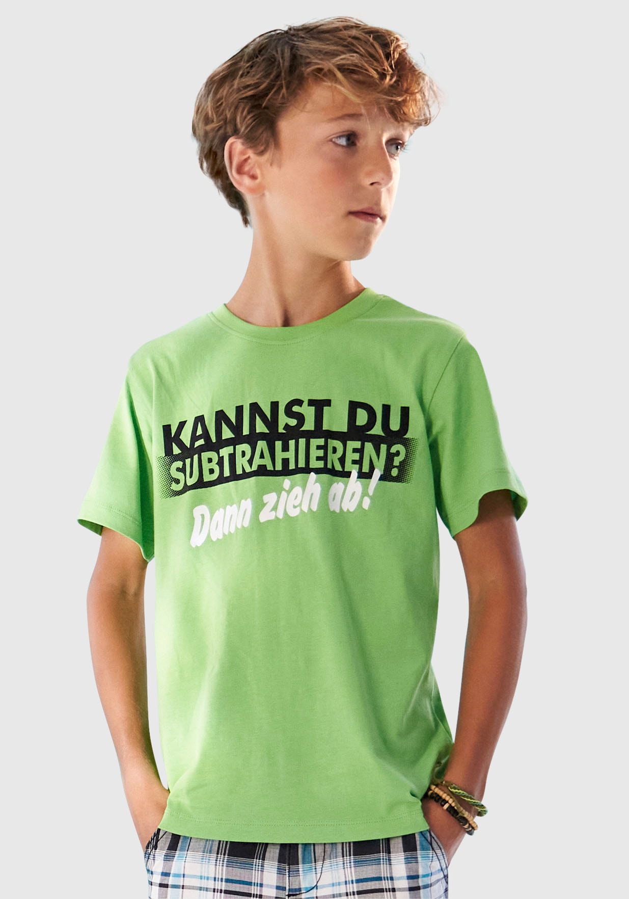 T-Shirt »KANNST DU SUBTRAHIEREN?«, Kurzarm, mit trendigem Druck, tiefer Rundhals, aus...