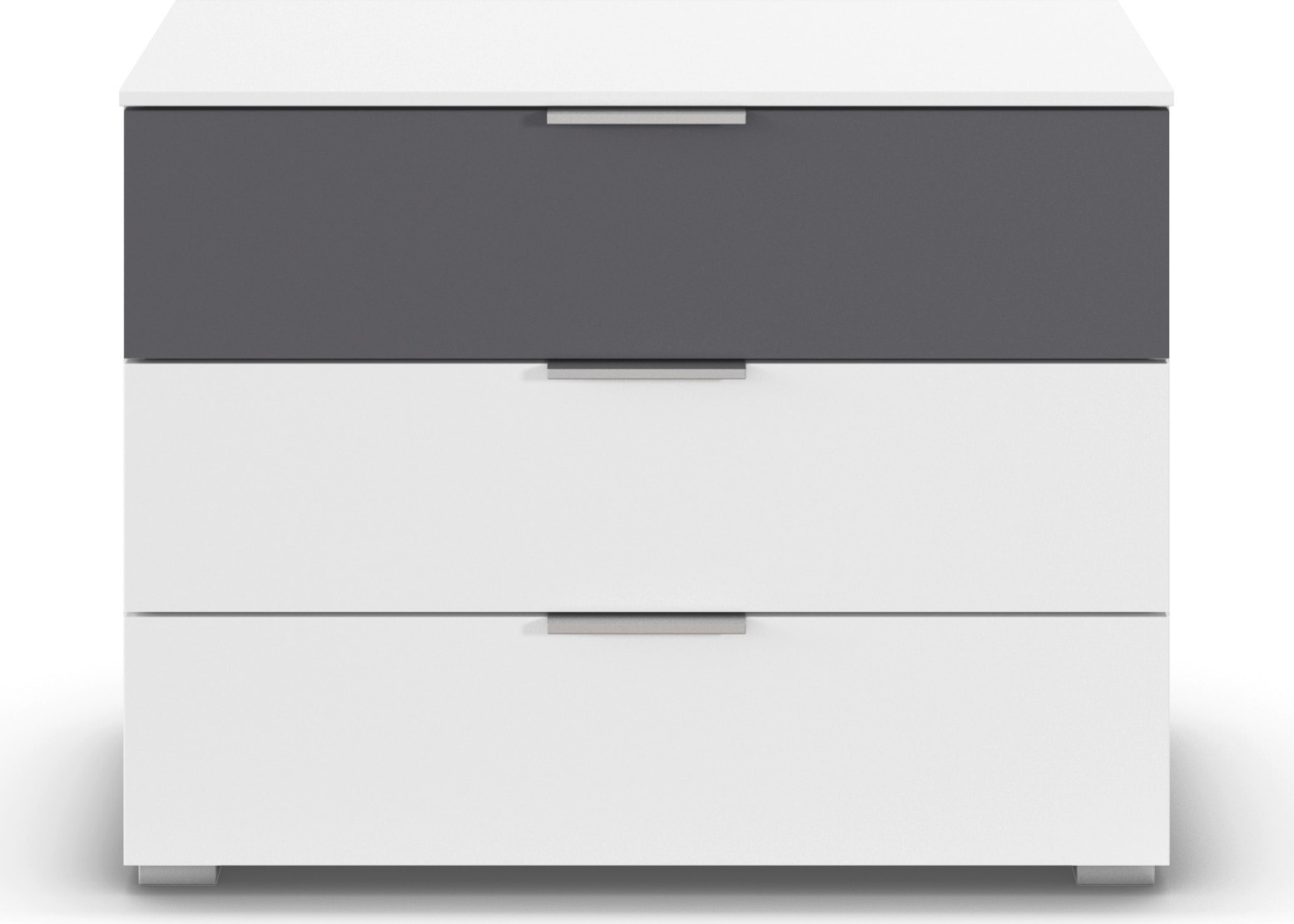 OTTO home Schubkastenkommode "Kommode Sideboard Schubladenkommode Schlafzimmerkommode ASTANA" Breite 80 cm / Höhe 61 cm, mit 3 geräumigen Schubladen, Kantengriff in Alufarben MADE IN GERMANY