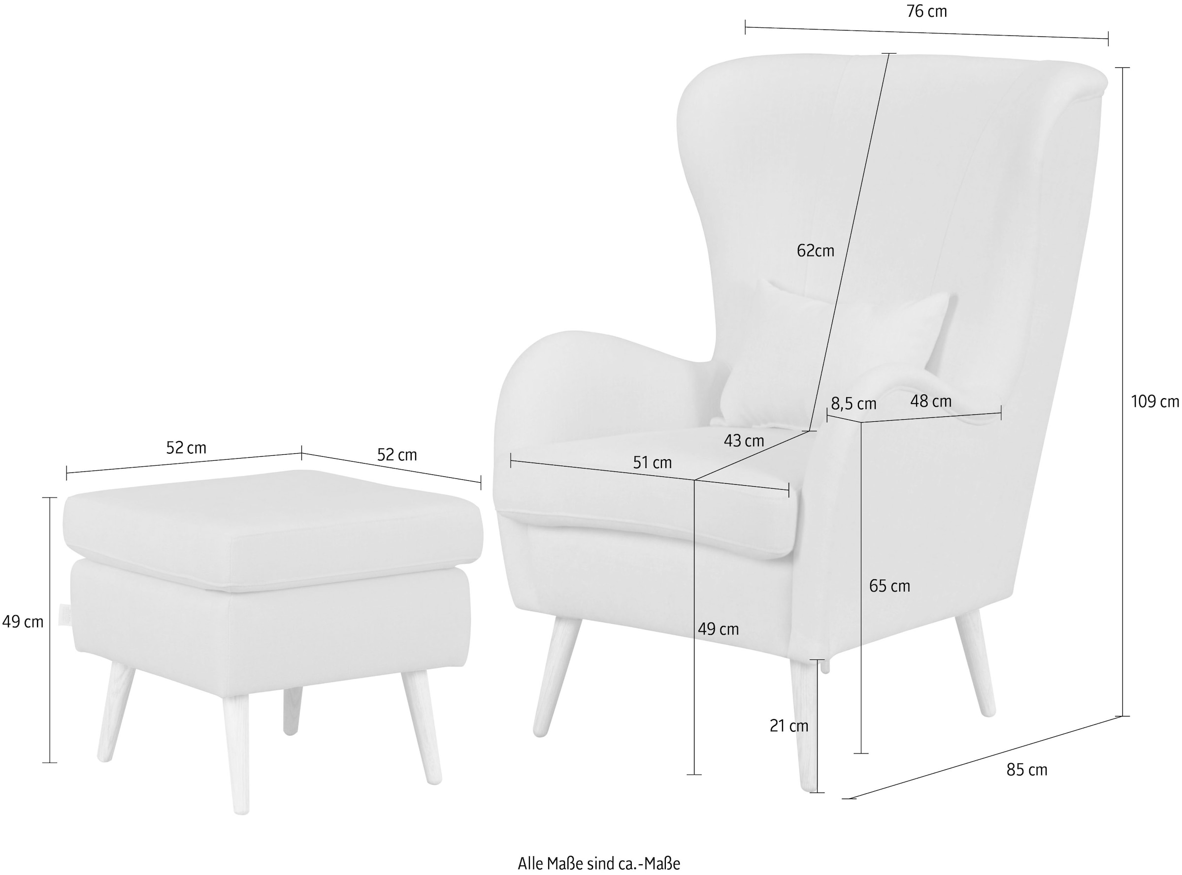 Guido Maria Kretschmer Home&Living Sessel »Sallito, TV-Sessel, Ohrensessel mit«, Hocker, in vielen Bezugsqualitäten, auch in Samtcord