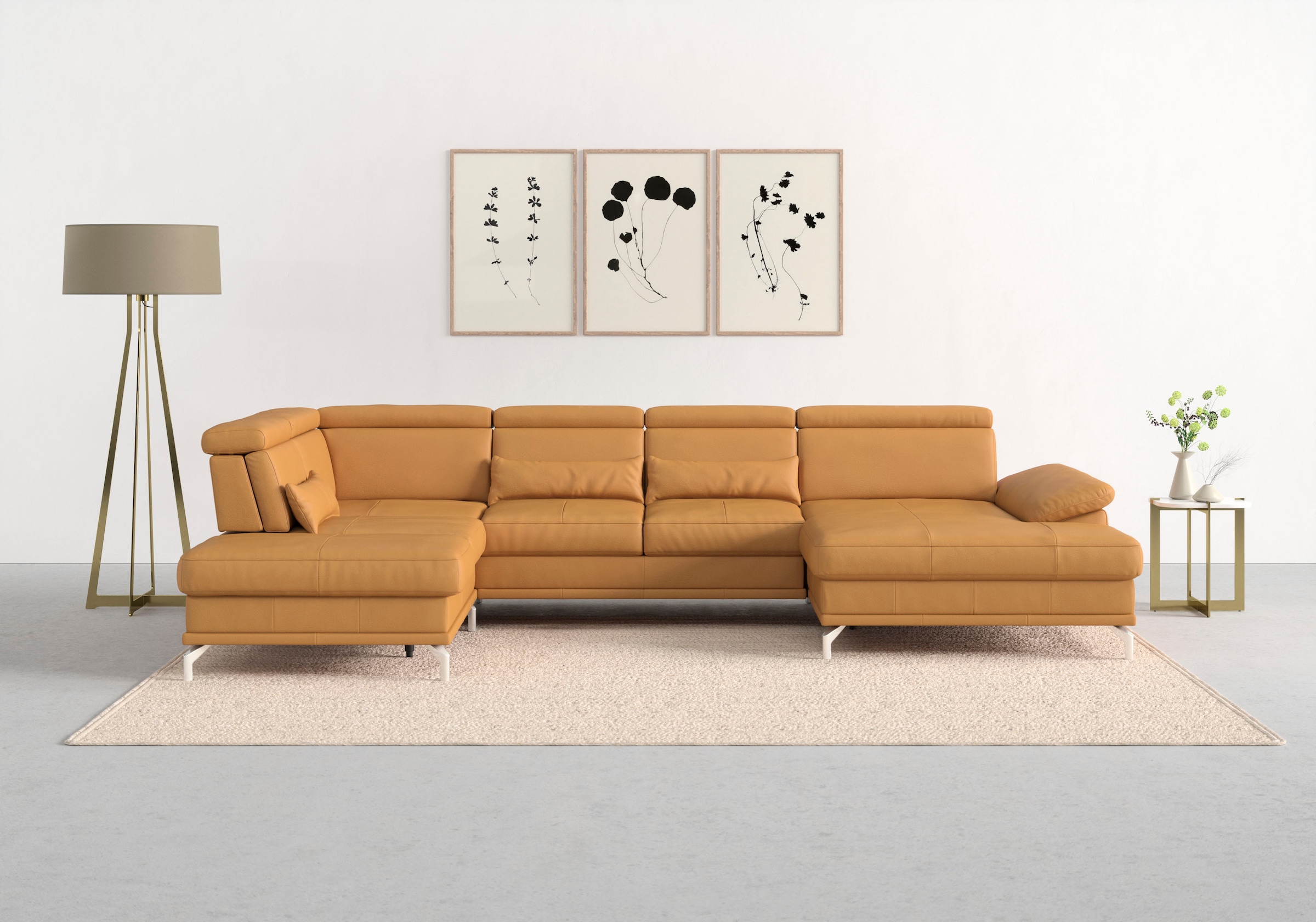 sit&more Wohnlandschaft "Cabrio U-Form, B: 359 cm, mit Sitztiefen-, Arm- & Kopfteilverstellung" 3 Nierenkissen, Federkern, optional Schlaffunktion und Stauraum