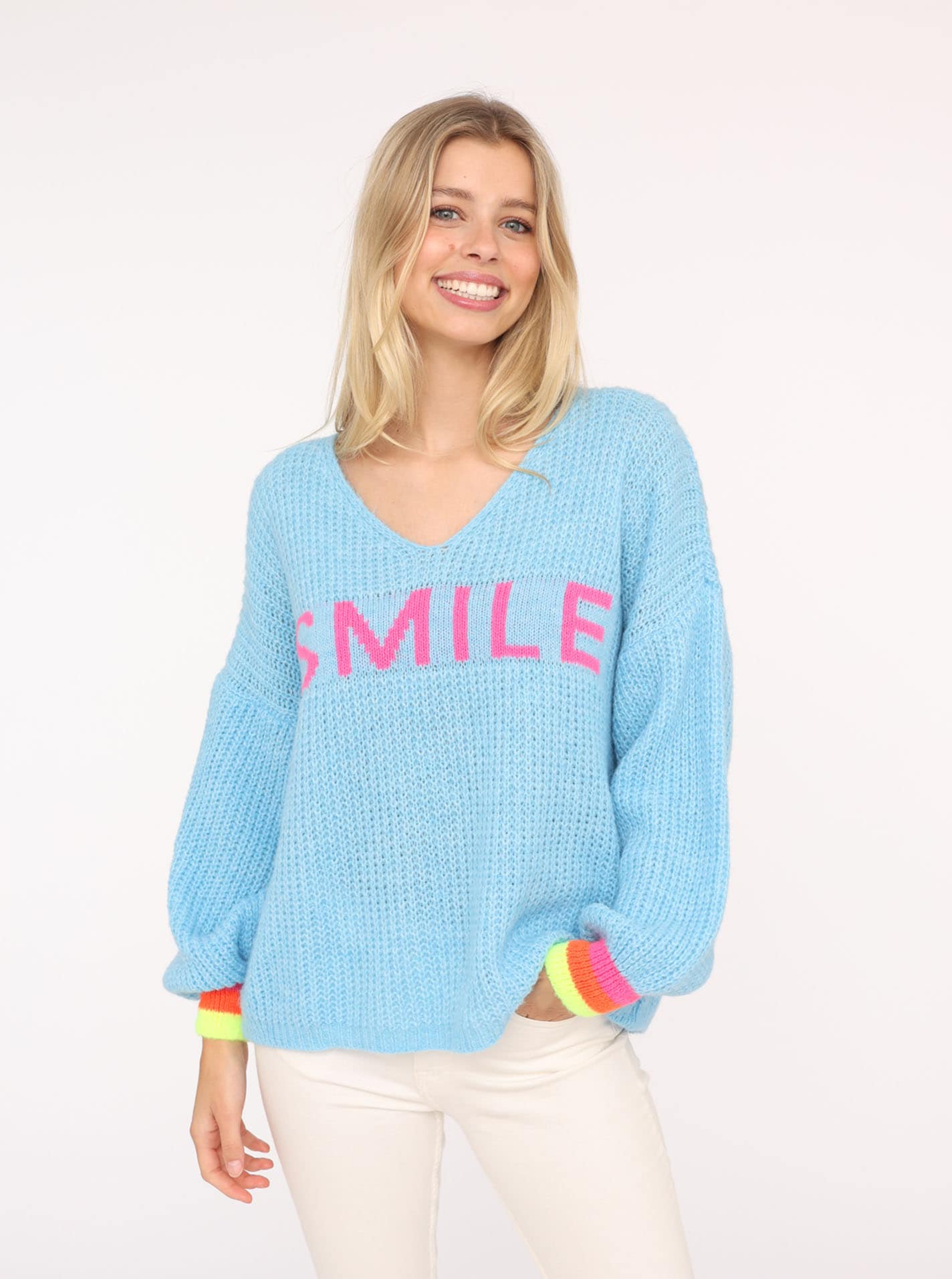 Zwillingsherz Strickpullover ""Smile"", Langarm, One Size, V-Ausschnitt, Ne günstig online kaufen