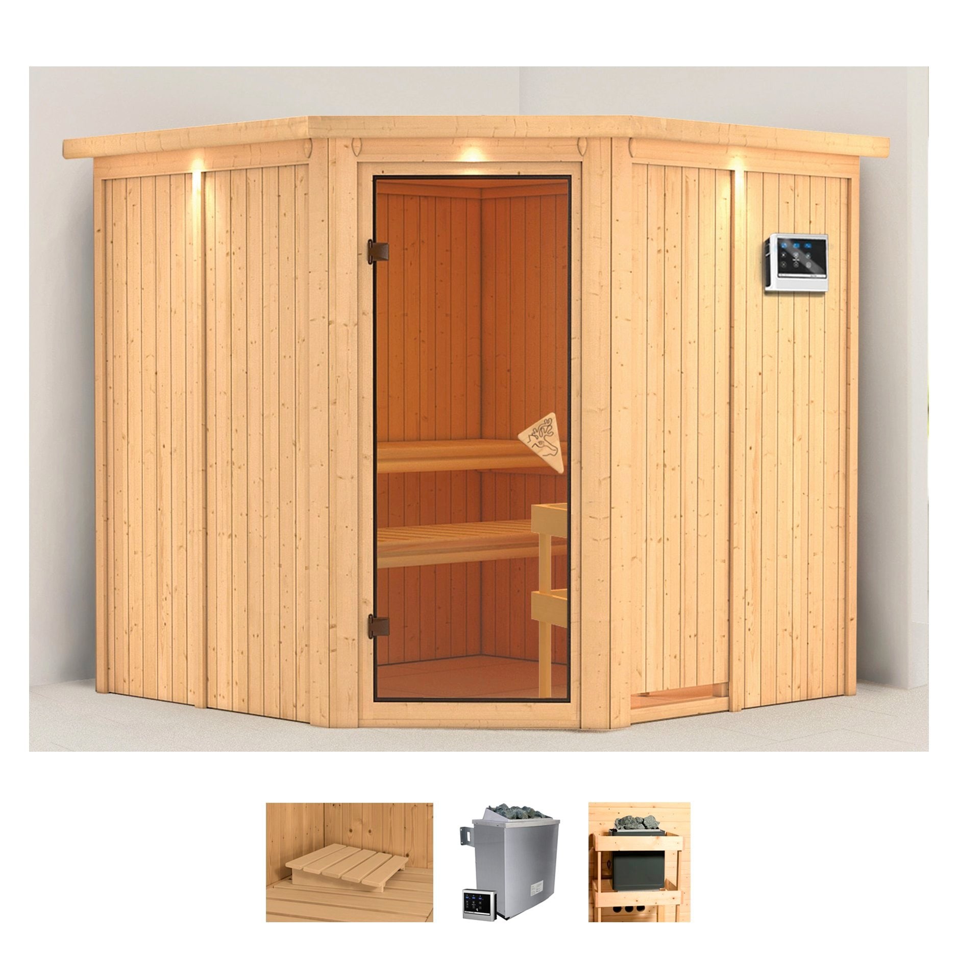 Karibu Sauna "Jarin" Set, Ofen 9 KW externe Strg easy