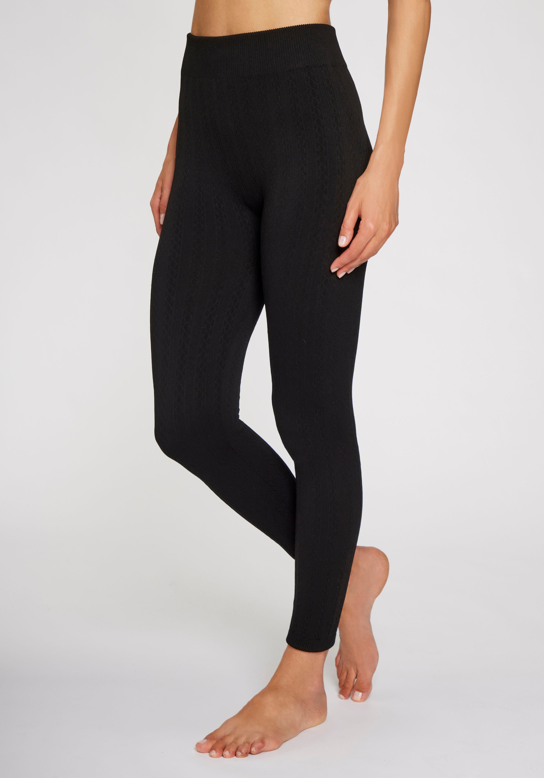 Lavana Strickstrumpfleggings "Blickdicht, warme Strumpfhose ohne Fuß, Damen" 1 Stk. mit Zopfmuster und innen weich angeraut