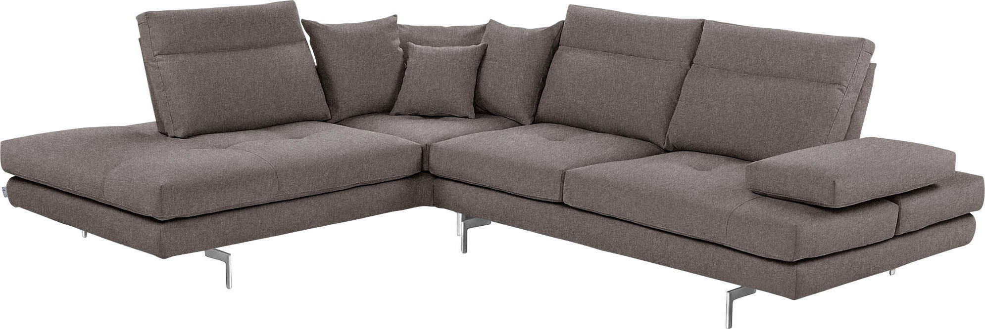 CALIA ITALIA Ecksofa "Toby Wing, B/T: 288/232 cm, Designsofa mit hohem Sitzkomfort, L-Form" Sitztiefenverstell.,wahlw. mit Kissen-Set, Füße chrom glänzend