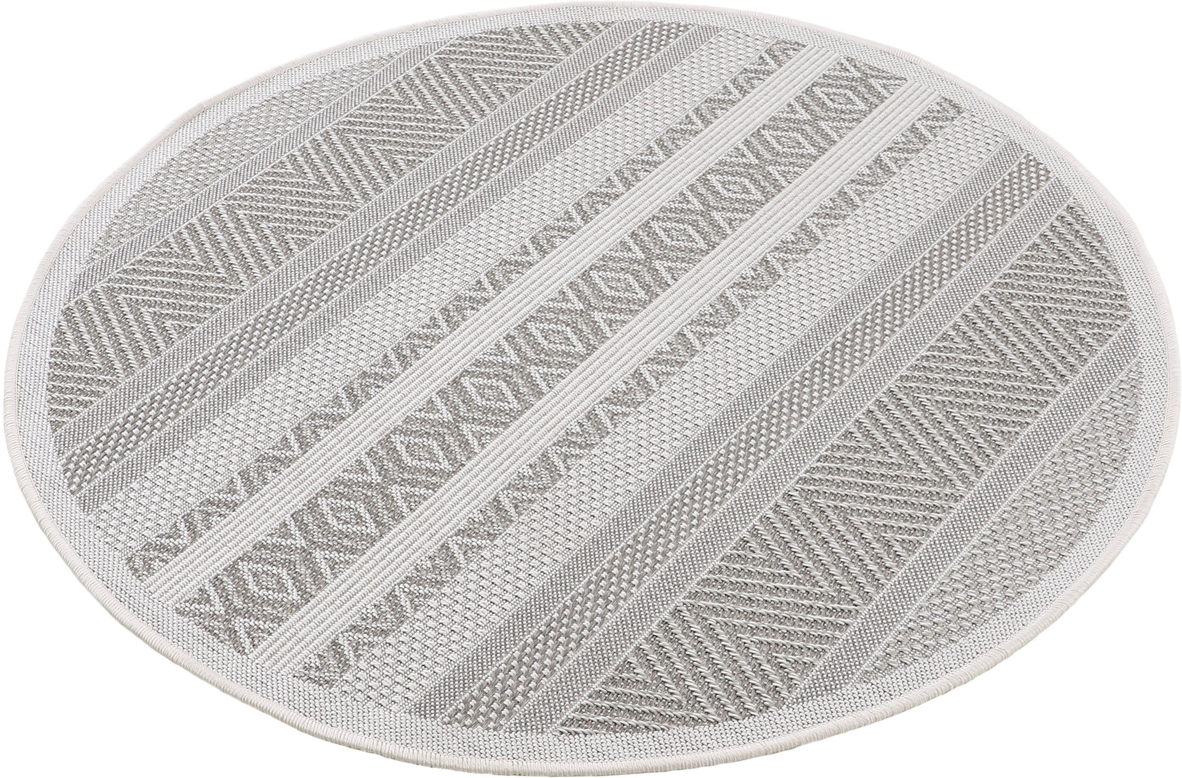 carpetfine Teppich »Boho 101«, rund, 4 mm Höhe, robustes Flachgewebe, Sisal Optik, UV-beständig, Außenbereich