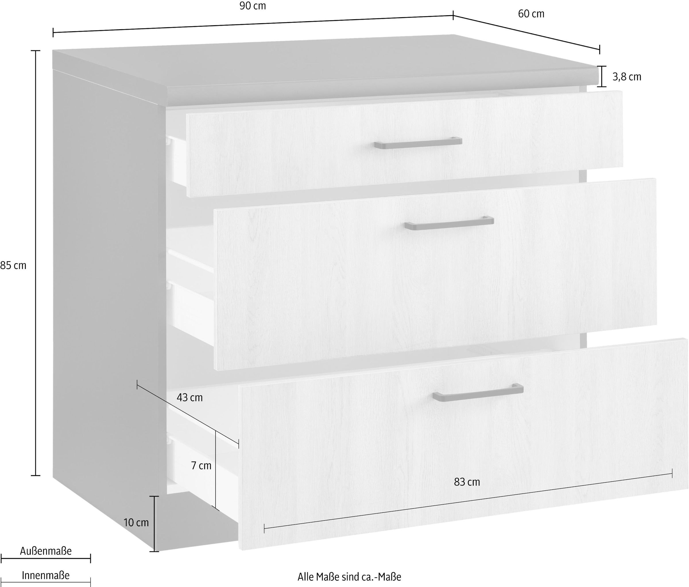 wiho Küchen Unterschrank »Esbo«, 90 cm breit, mit 2 großen Auszügen | BAUR