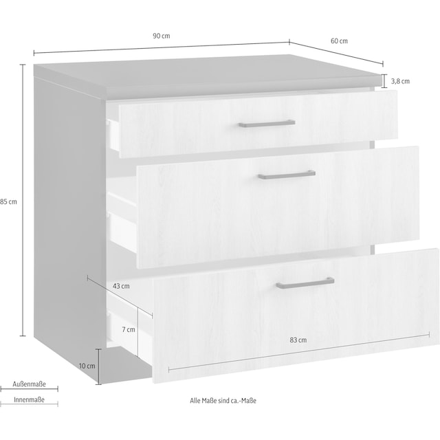 wiho Küchen Unterschrank »Esbo«, 90 cm breit, mit 2 großen Auszügen | BAUR