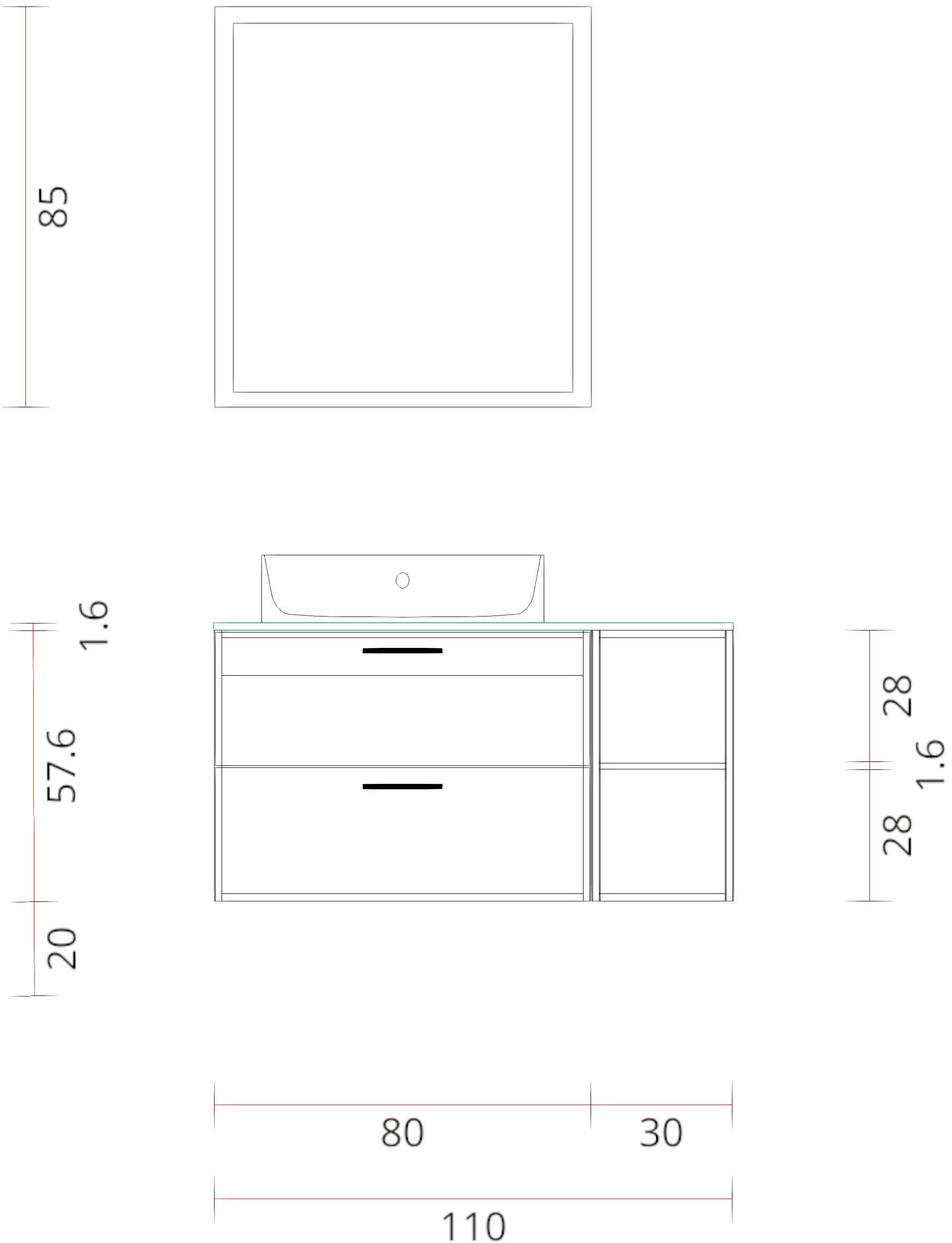 nobilia® elements Badmöbel-Set, (2 St.), Badblock mit Flächenspiegel und Regal