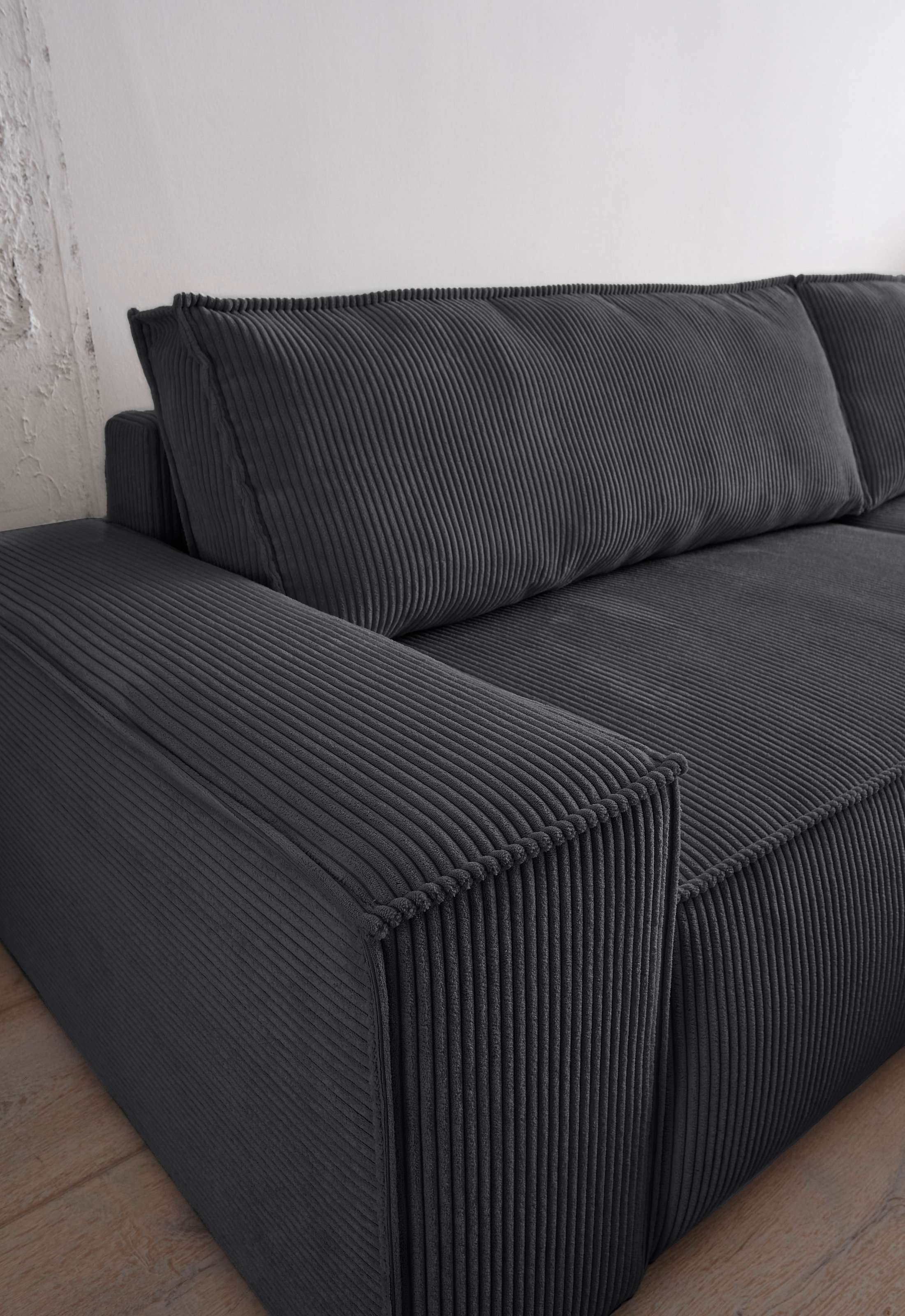OTTO home Ecksofa »SHERWOOD L-Form, 267 cm - OTTO. Verlässliche Qualität.« Schlaffunktion mit Bettkasten (210x136 cm), Cord, Vintage, Samtvelours